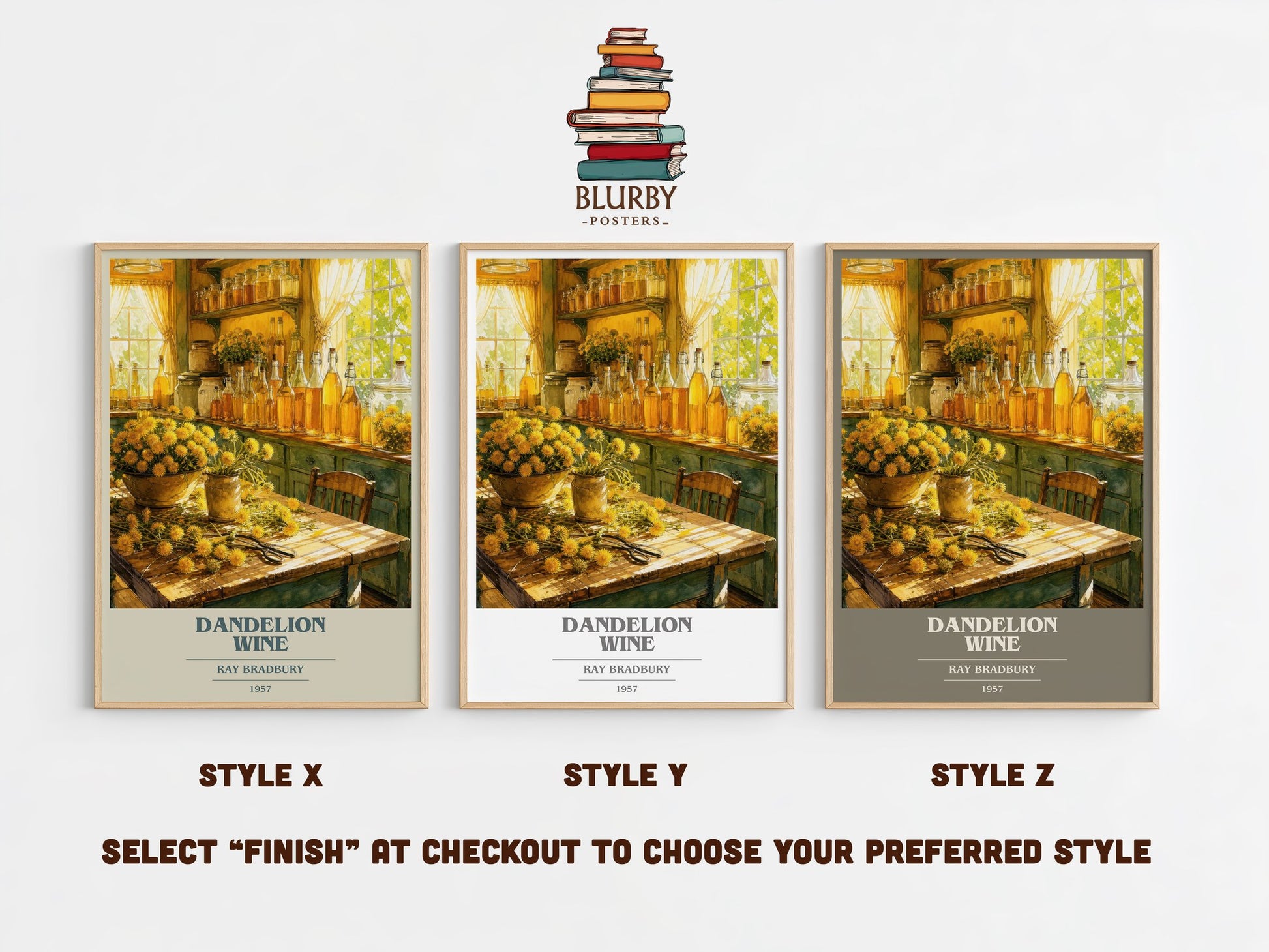 Dandelion Wine book cover print in frame leaning in hallway – coming of age wall art