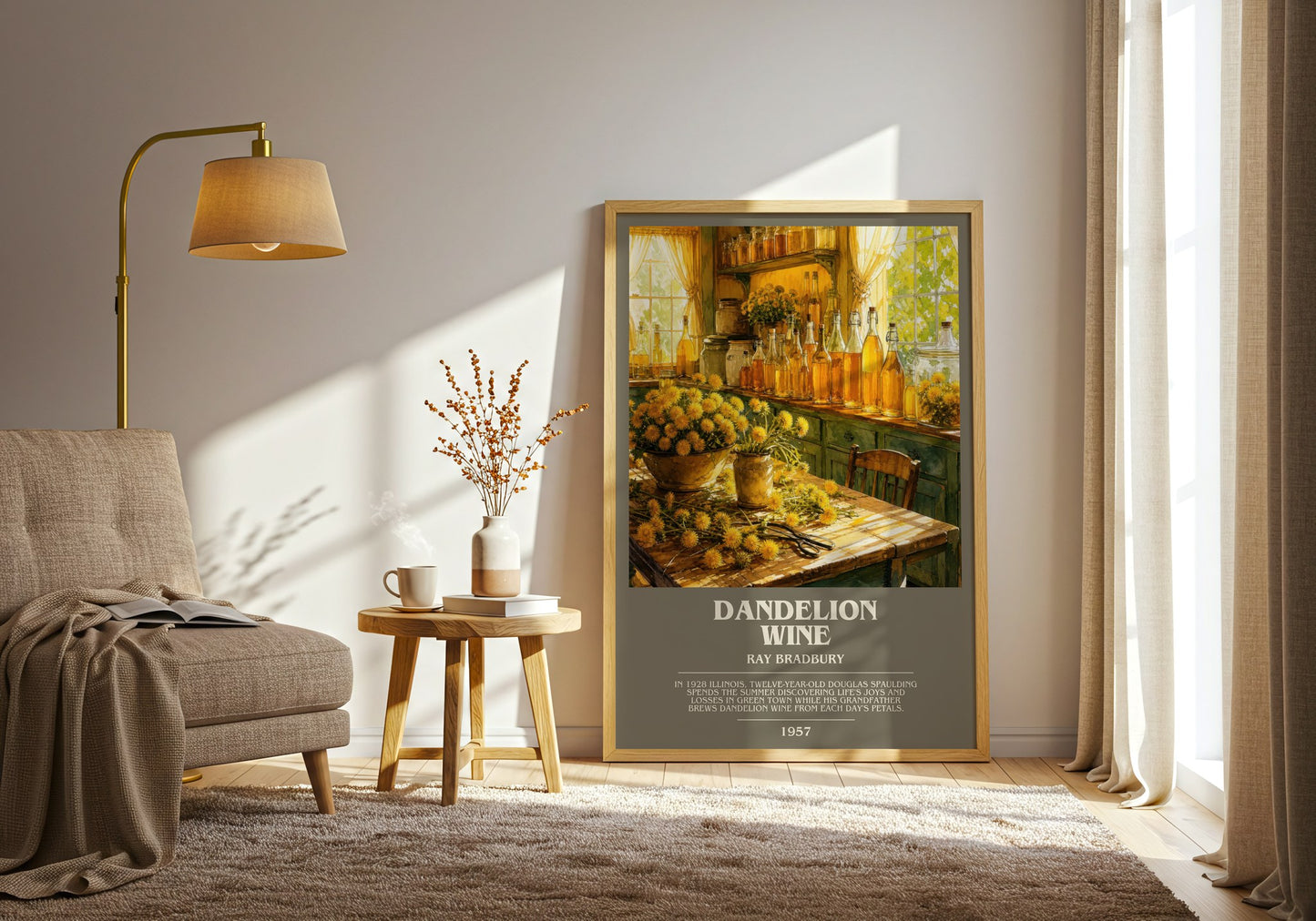 Dandelion Wine bookish print on bookshelf – Ray Bradbury fan gift