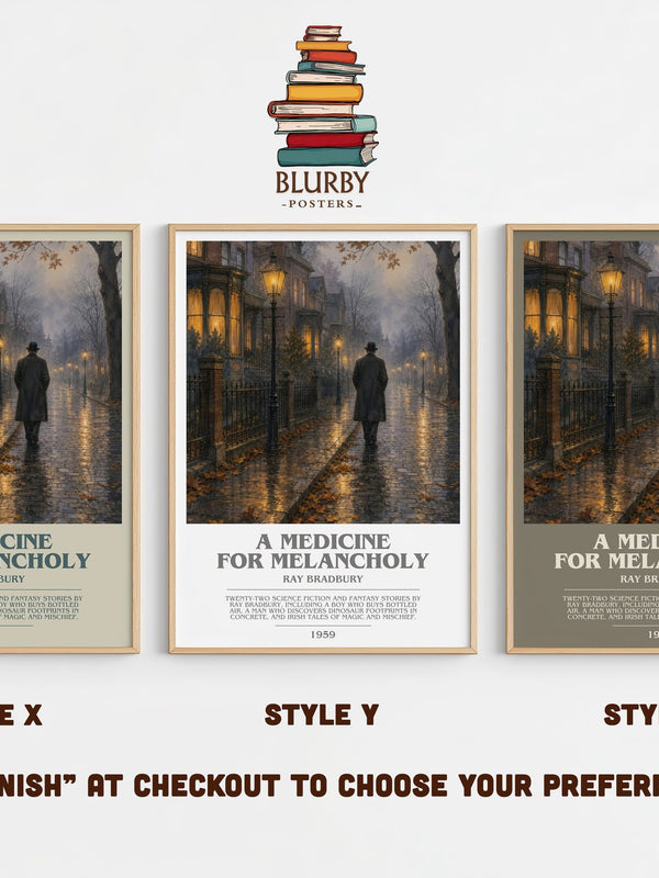 A Medicine For Melancholy bookish print in frame leaning in hallway – sci fi wall art