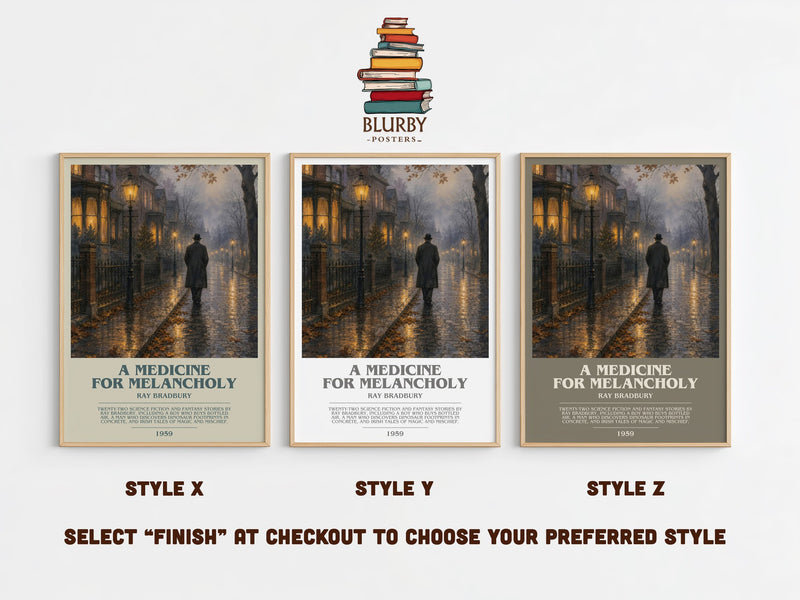 A Medicine For Melancholy bookish print in frame leaning in hallway – sci fi wall art