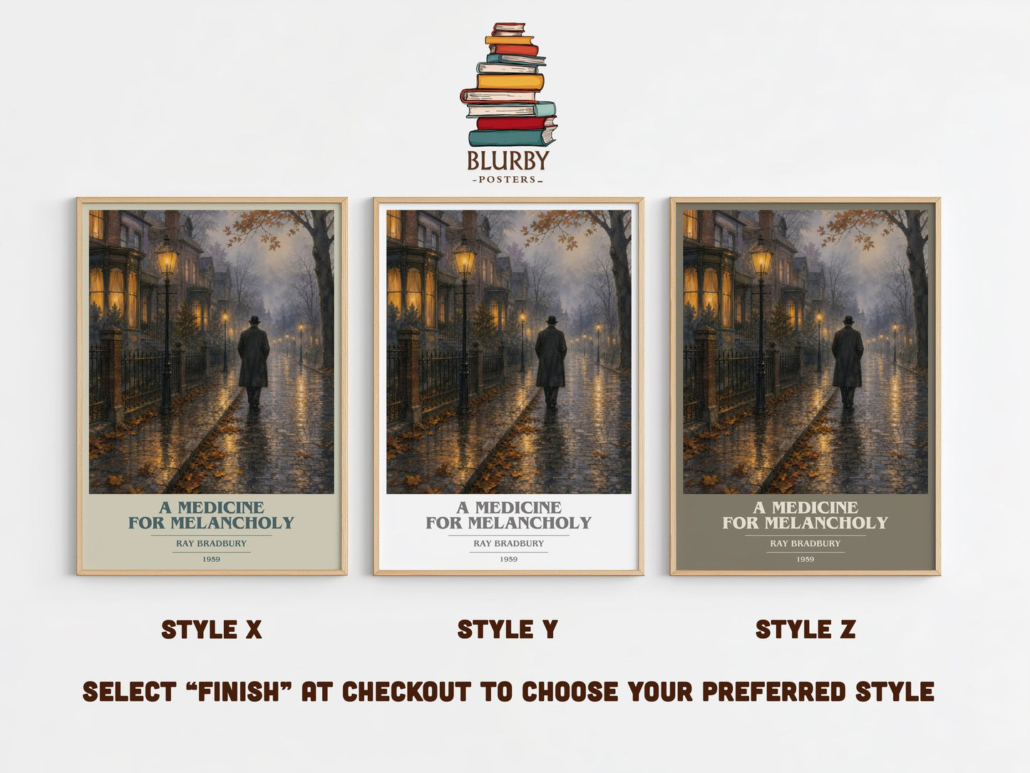 A Medicine For Melancholy book cover print in frame leaning in hallway – sci fi wall art