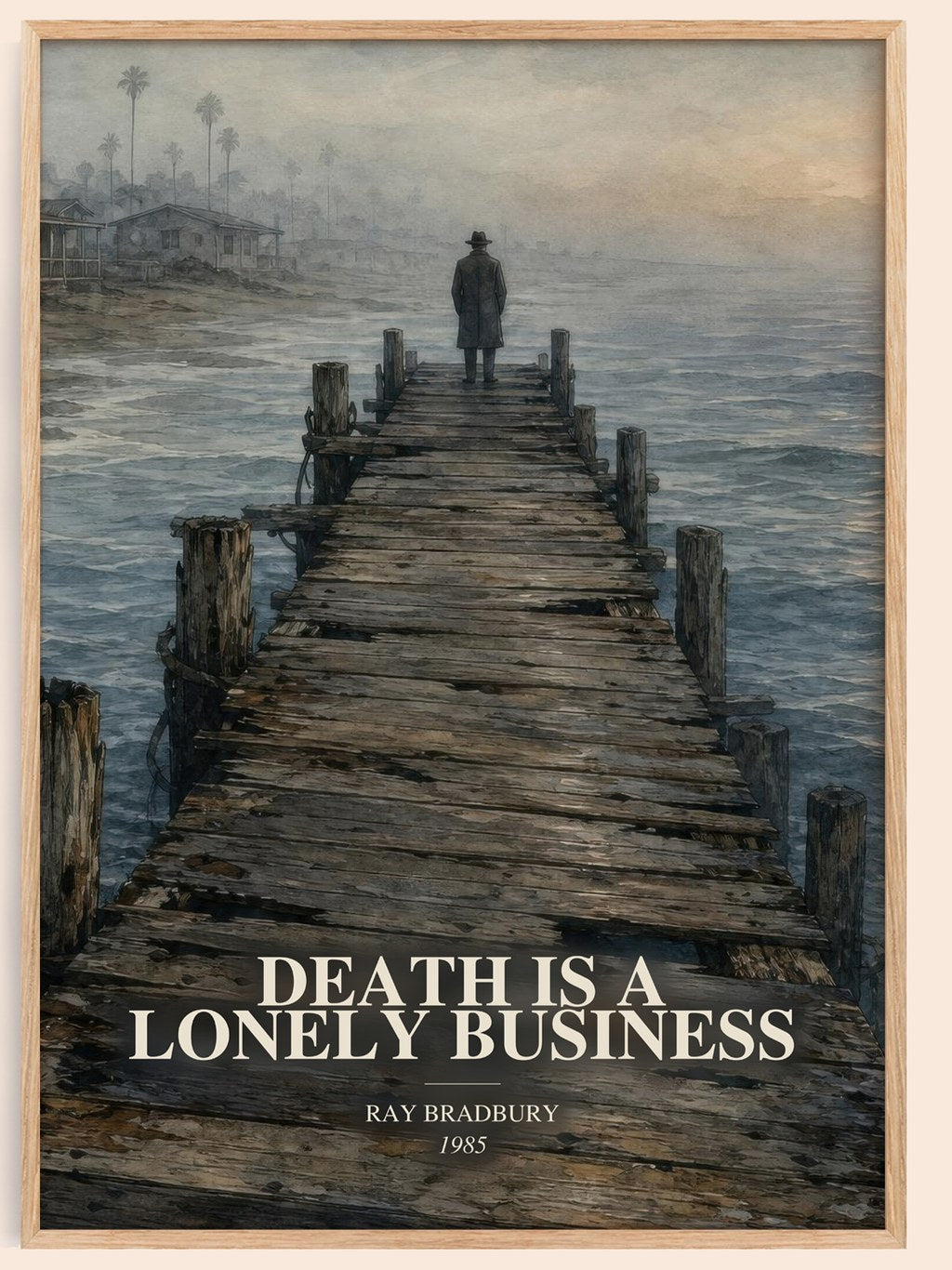 Death Is A Lonely Business watercolour book poster by Ray Bradbury – framed literary art print