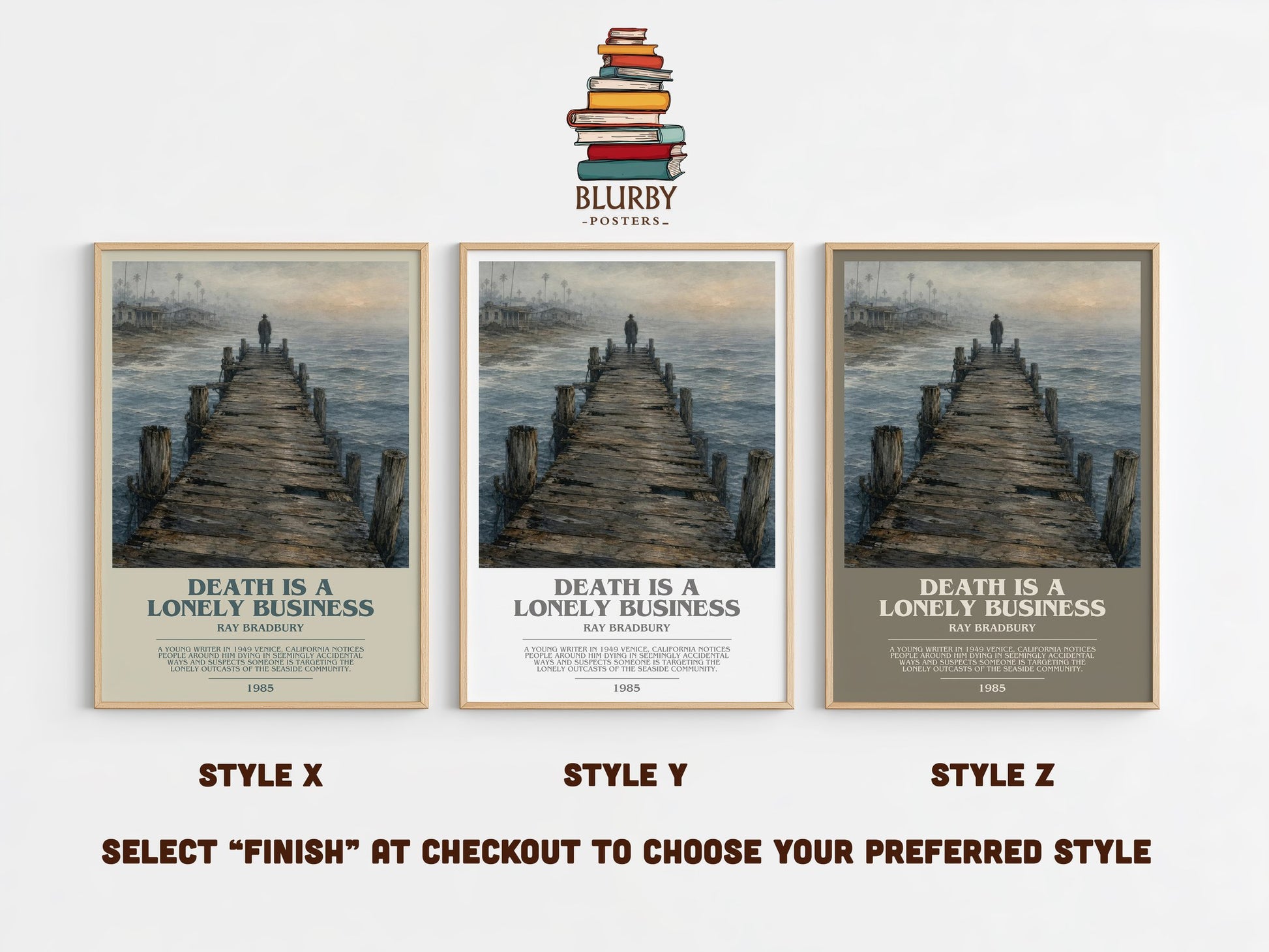 Death Is A Lonely Business bookish print in frame leaning in hallway – mystery wall art