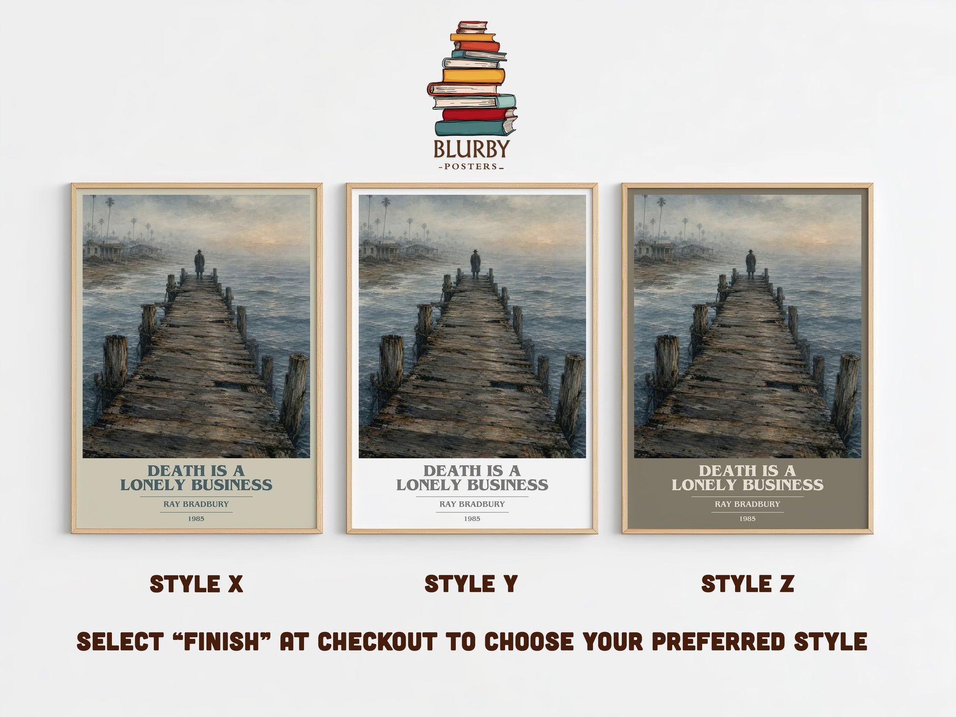 Death Is A Lonely Business book cover print in frame leaning in hallway – mystery wall art