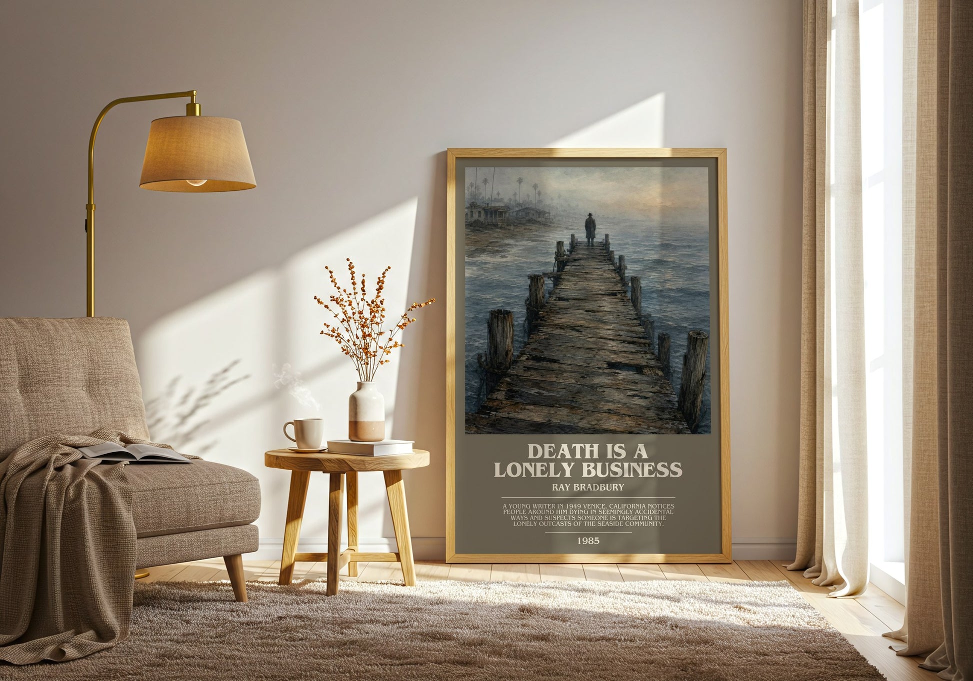 Death Is A Lonely Business bookish print on bookshelf – Ray Bradbury fan gift