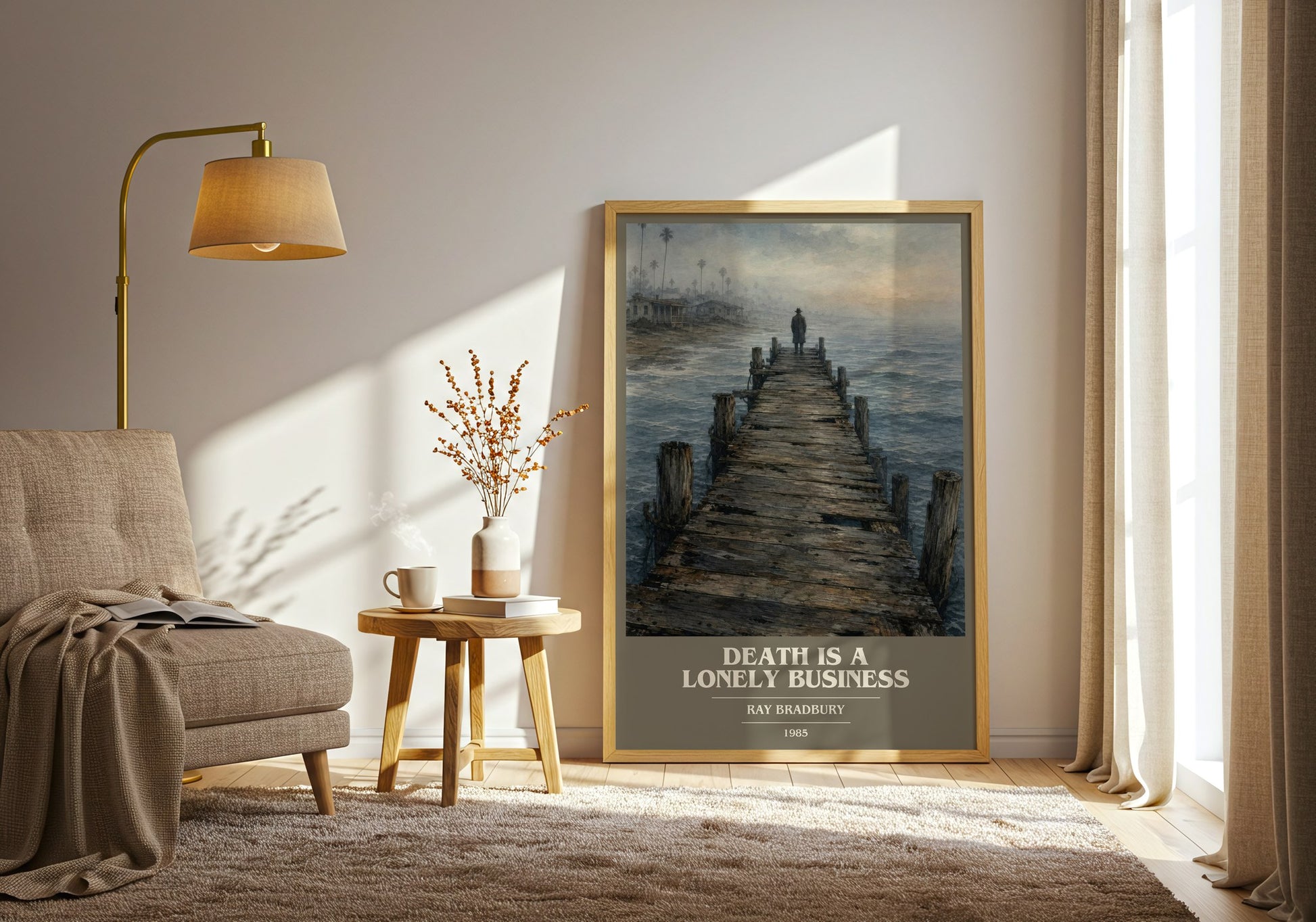 Death Is A Lonely Business book cover print on bookshelf – Ray Bradbury fan gift
