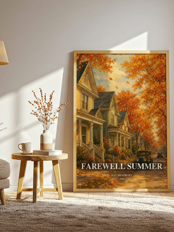 Farewell Summer watercolour print in frame leaning in hallway – coming of age wall art