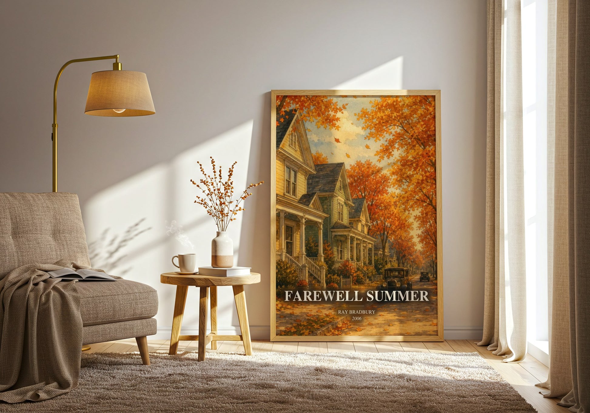 Farewell Summer watercolour print in frame leaning in hallway – coming of age wall art
