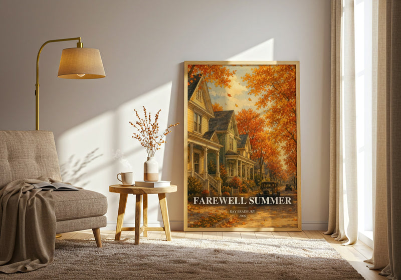 Farewell Summer watercolour print in frame leaning in hallway – coming of age wall art