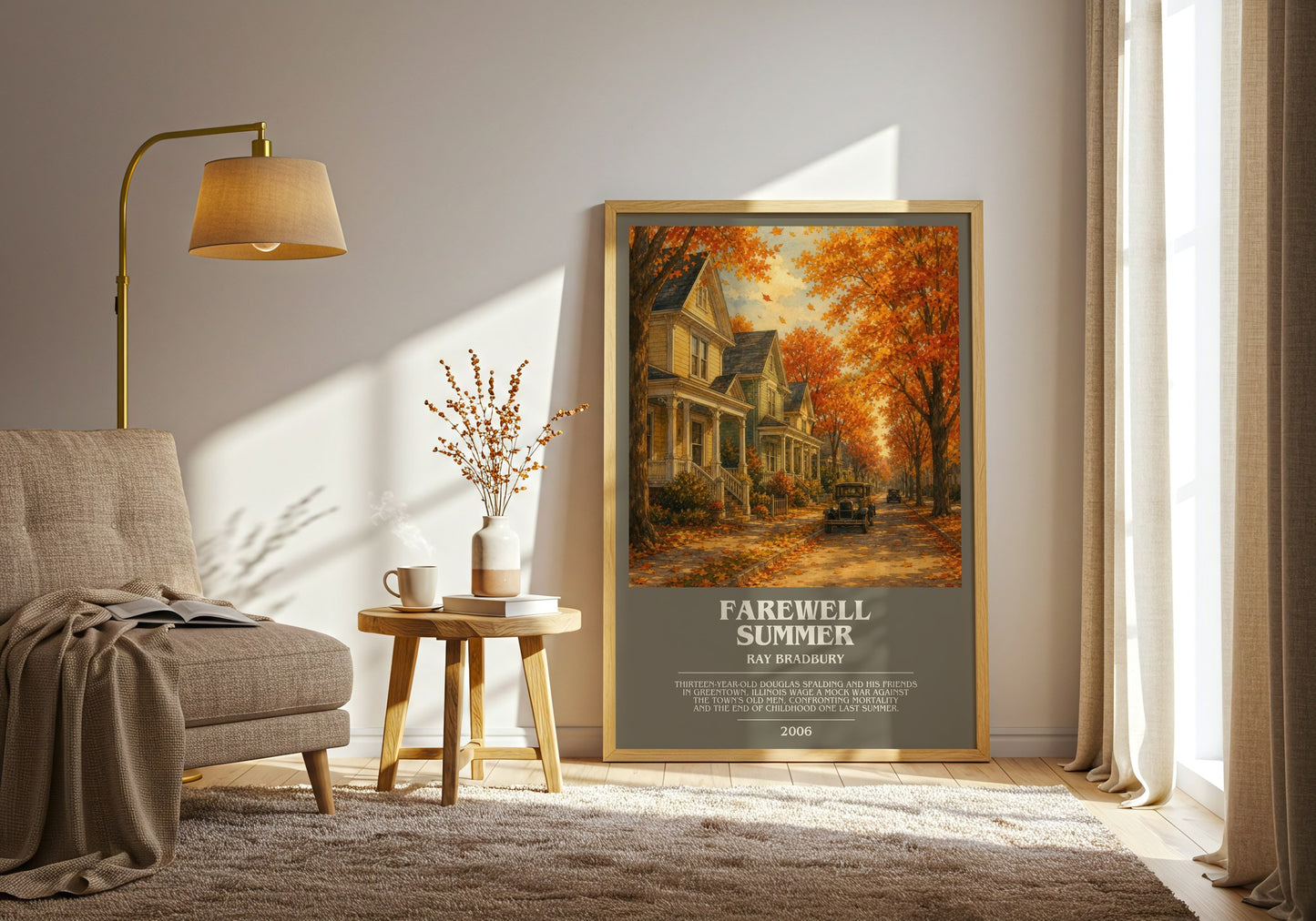 Farewell Summer bookish print on bookshelf – Ray Bradbury fan gift