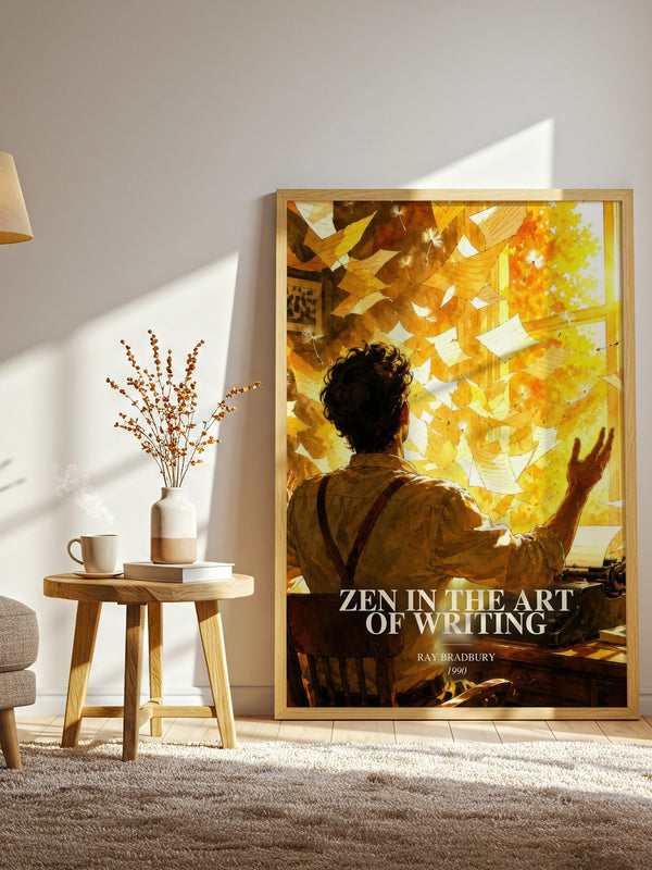 Zen In The Art Of Writing watercolour print in frame leaning in hallway – non fiction wall art
