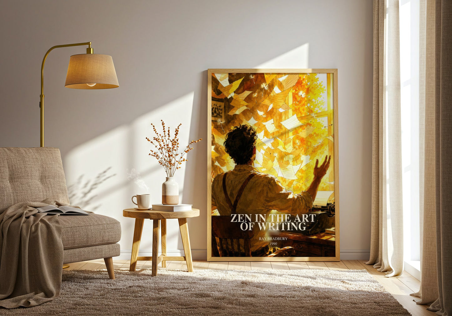 Zen In The Art Of Writing watercolour print in frame leaning in hallway – non fiction wall art