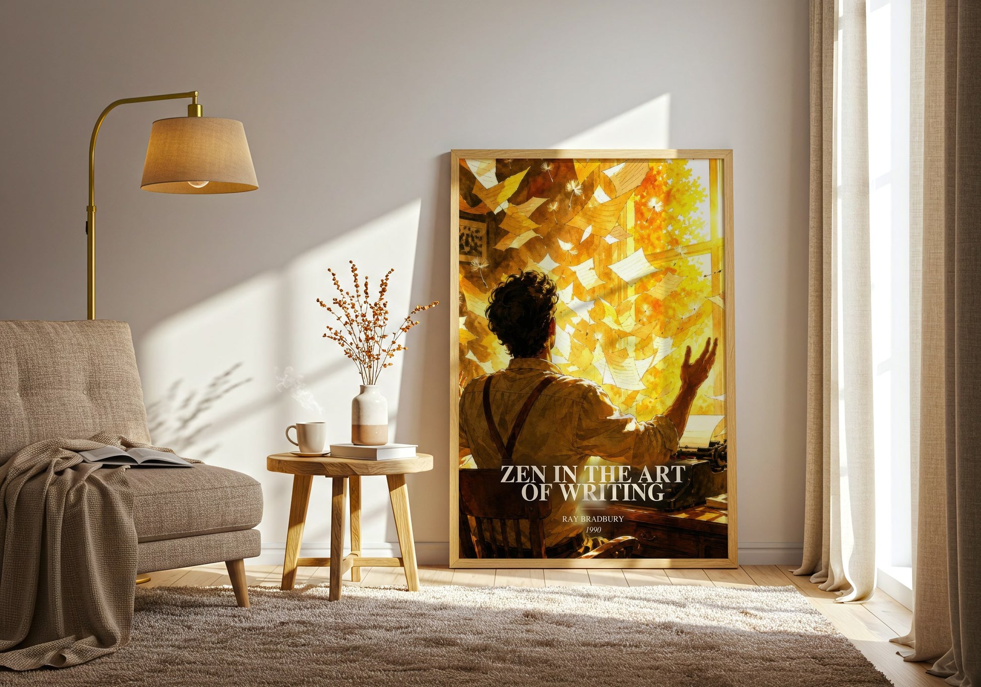 Zen In The Art Of Writing watercolour print in frame leaning in hallway – non fiction wall art