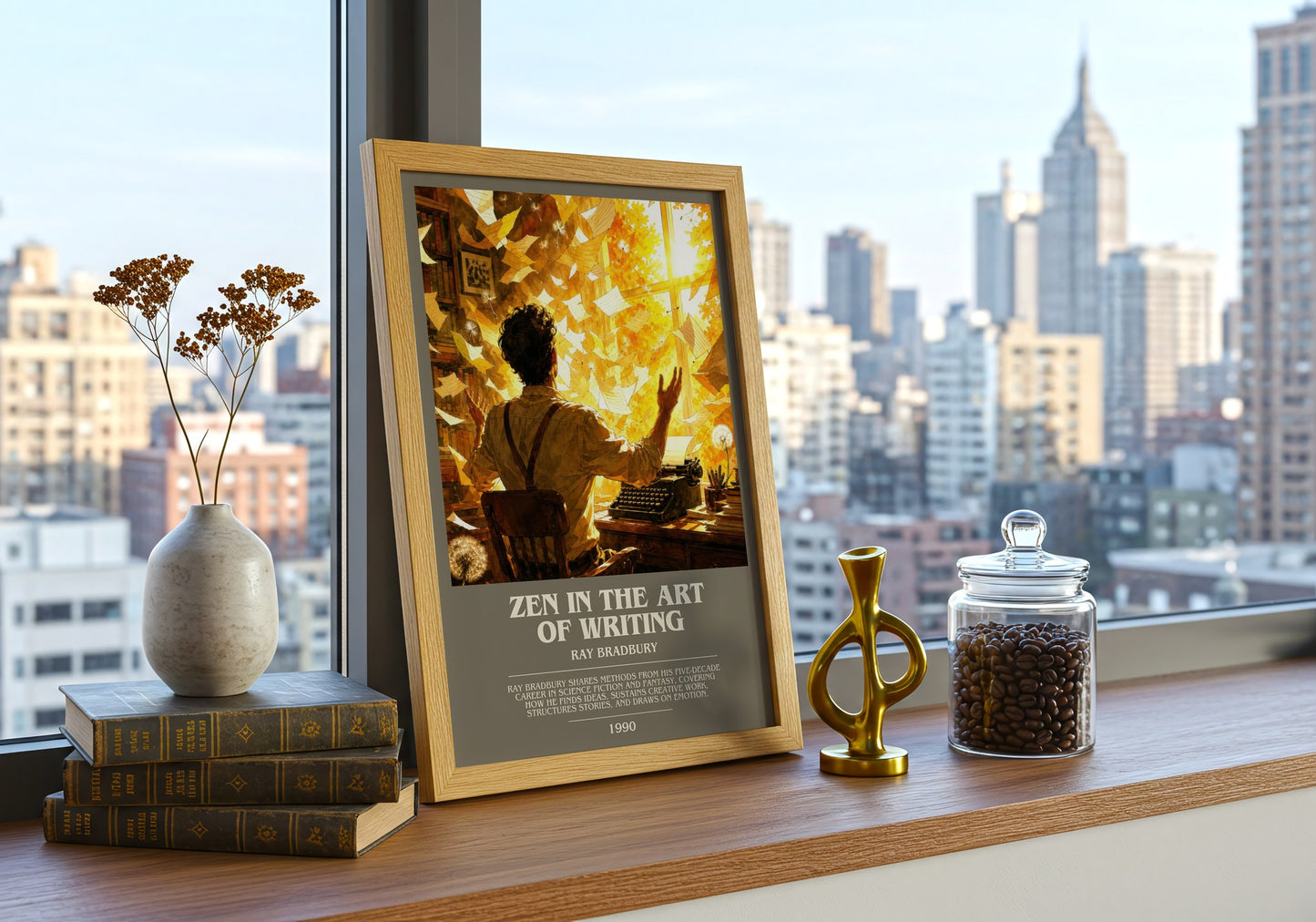 Zen In The Art Of Writing bookish print framed by window – literary home decor