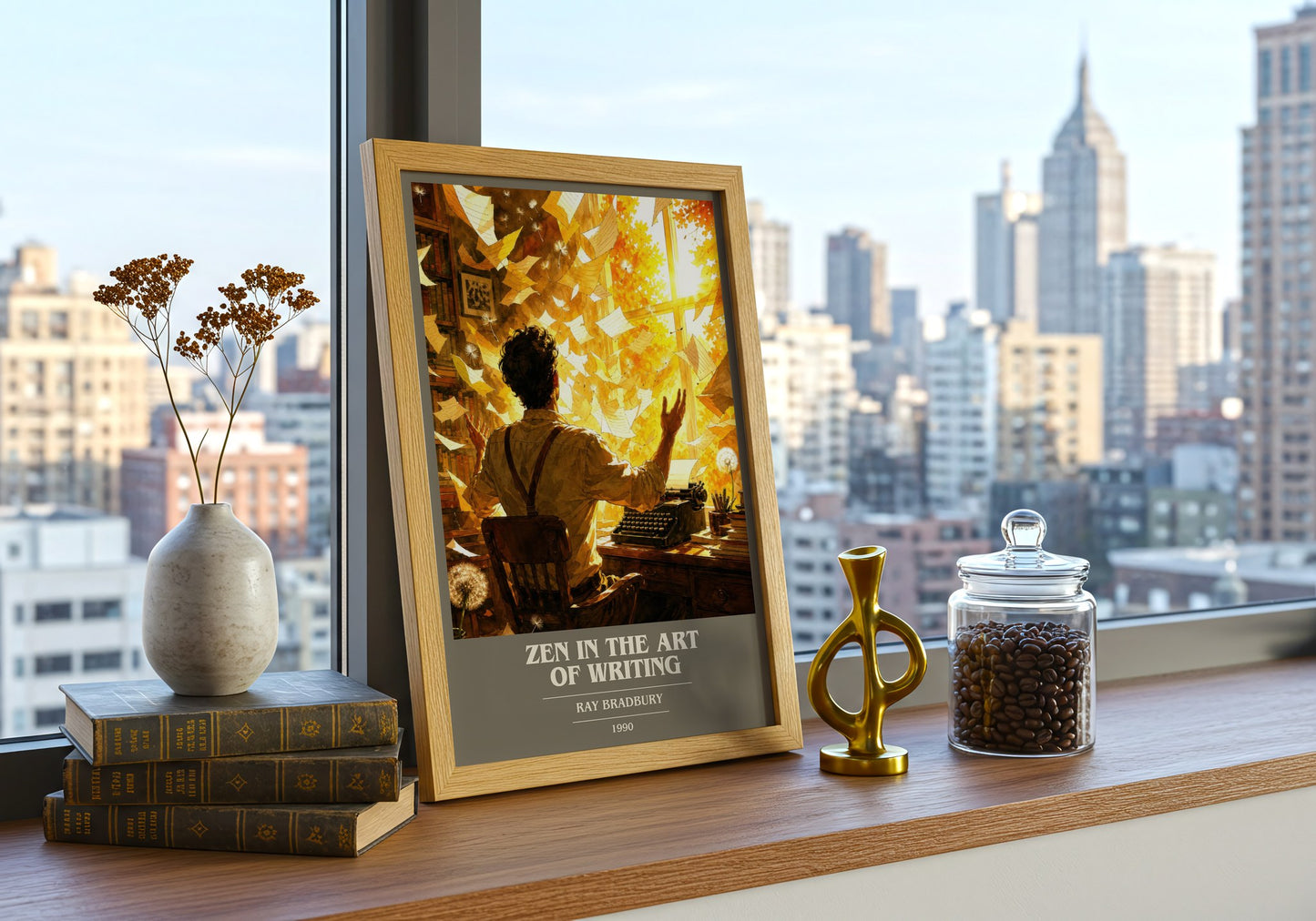 Zen In The Art Of Writing book cover print framed by window – literary home decor