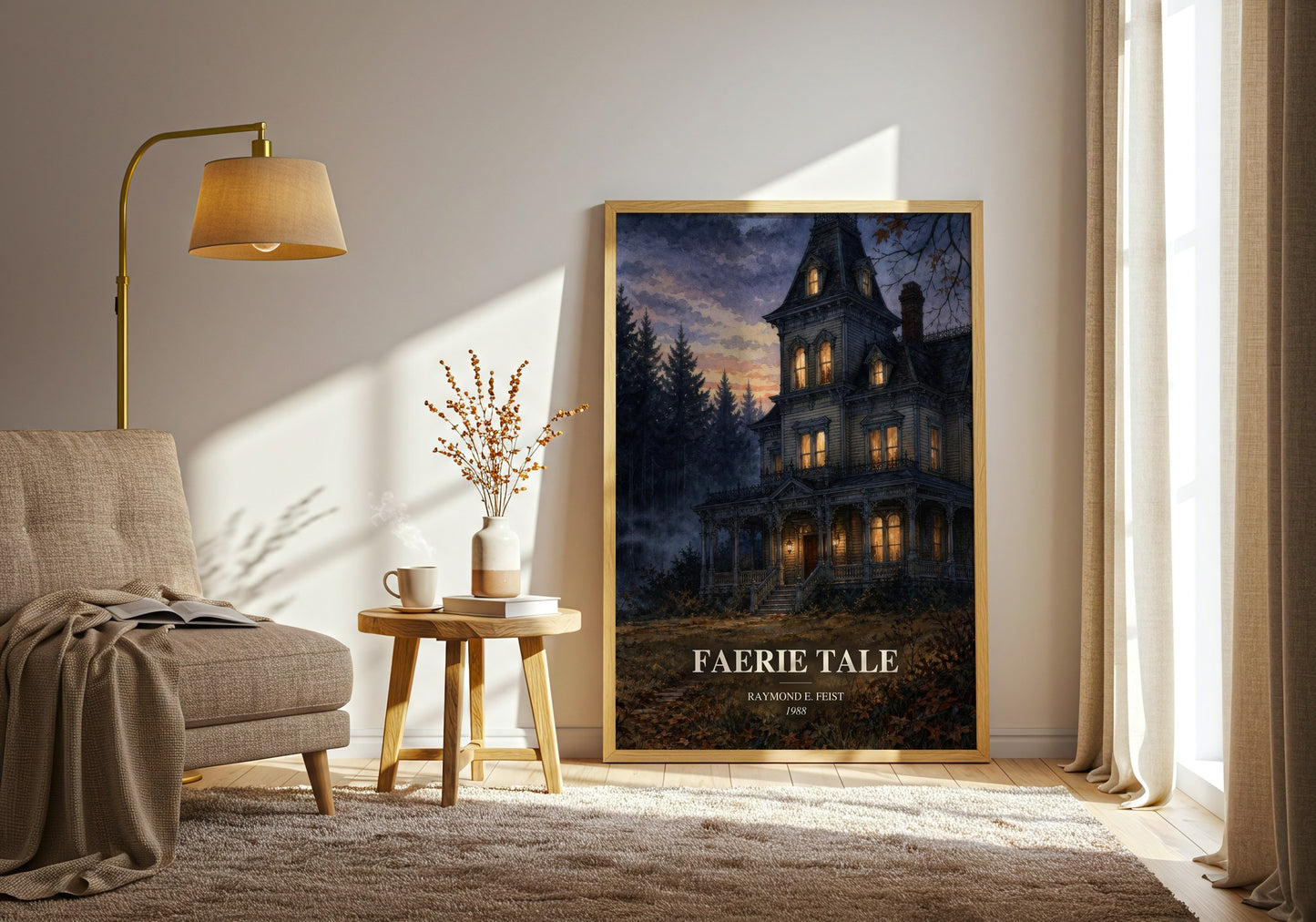 Faerie Tale watercolour print in frame leaning in hallway – fantasy wall art