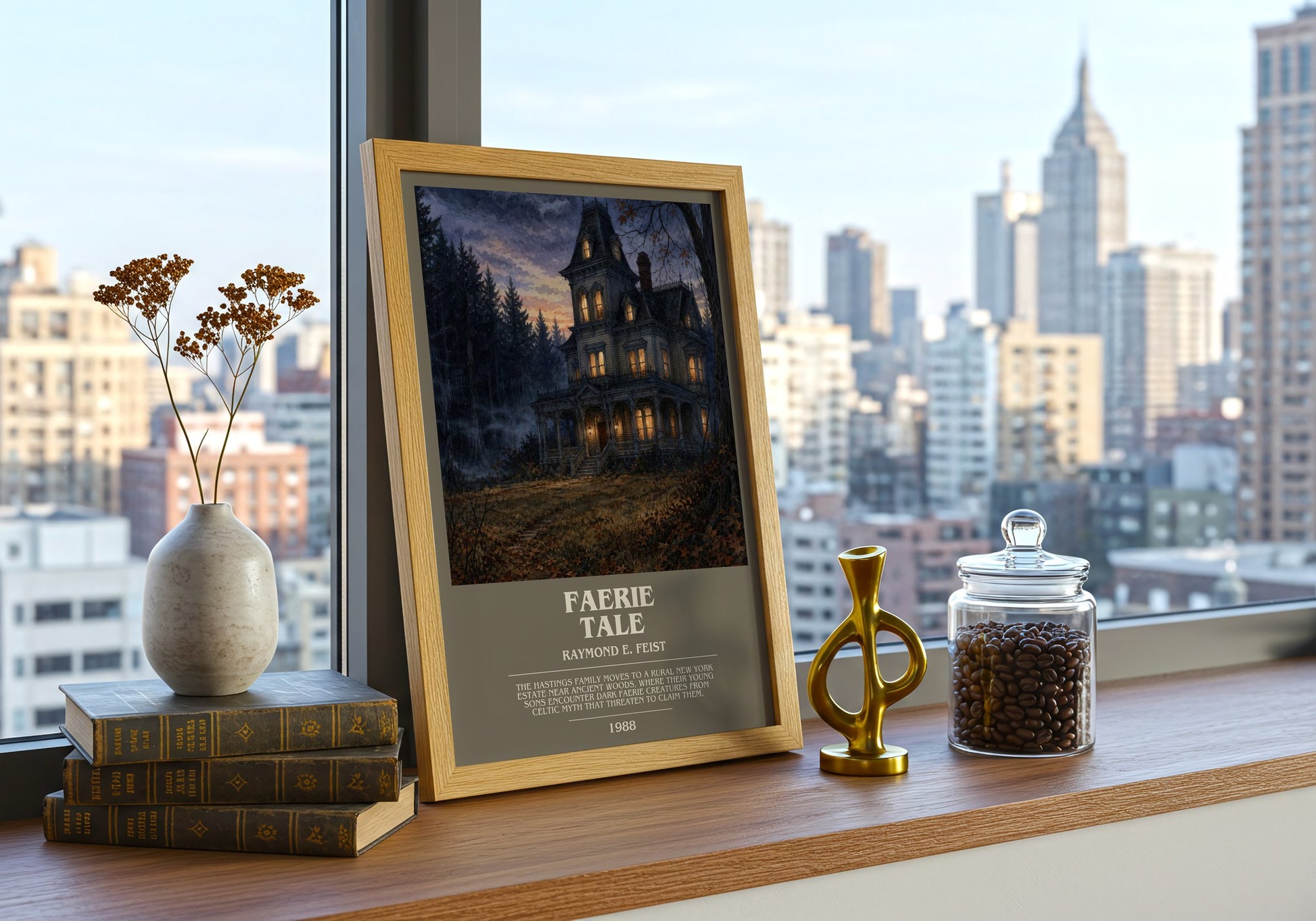 Faerie Tale bookish print framed by window – literary home decor