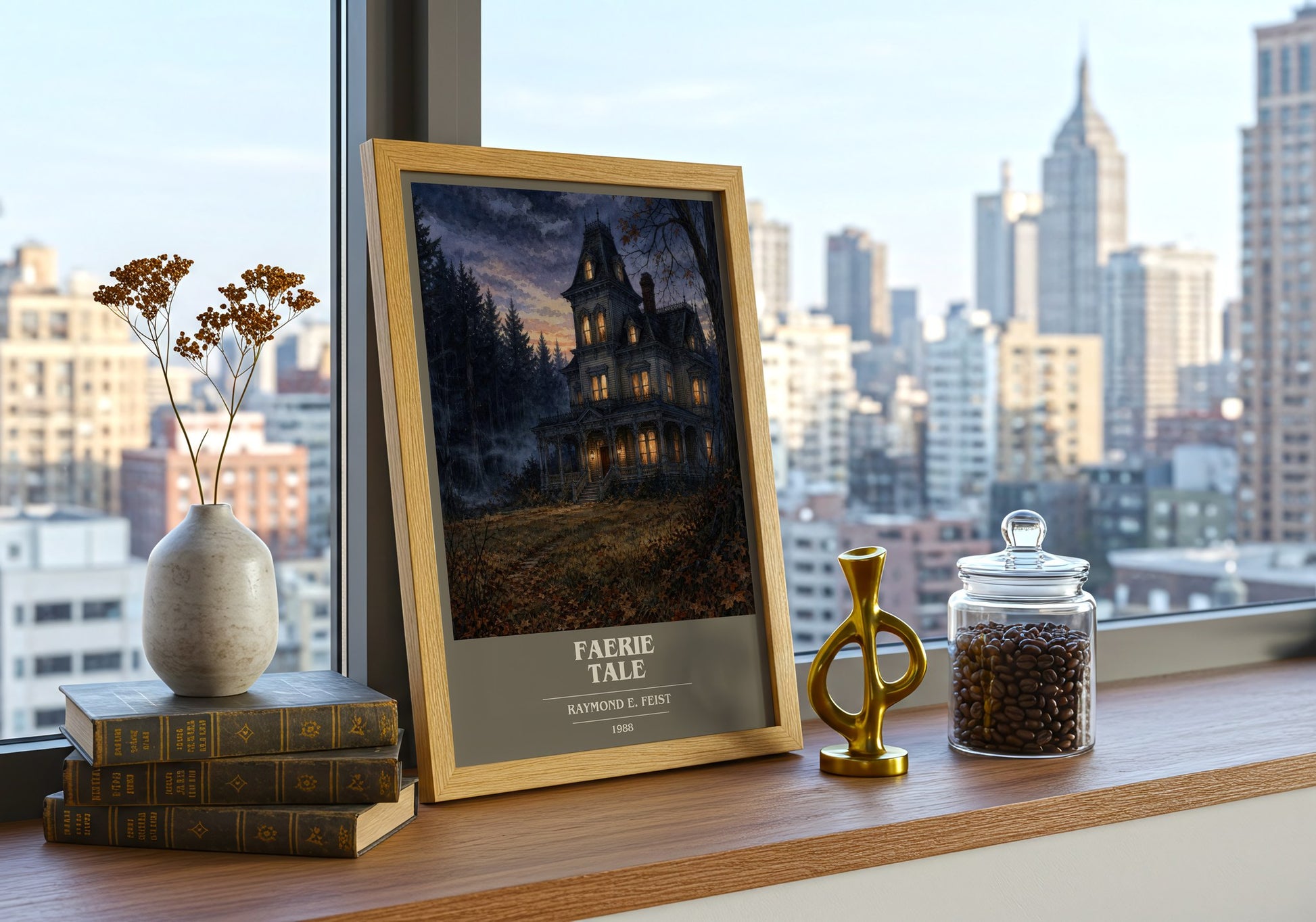 Faerie Tale book cover print framed by window – literary home decor
