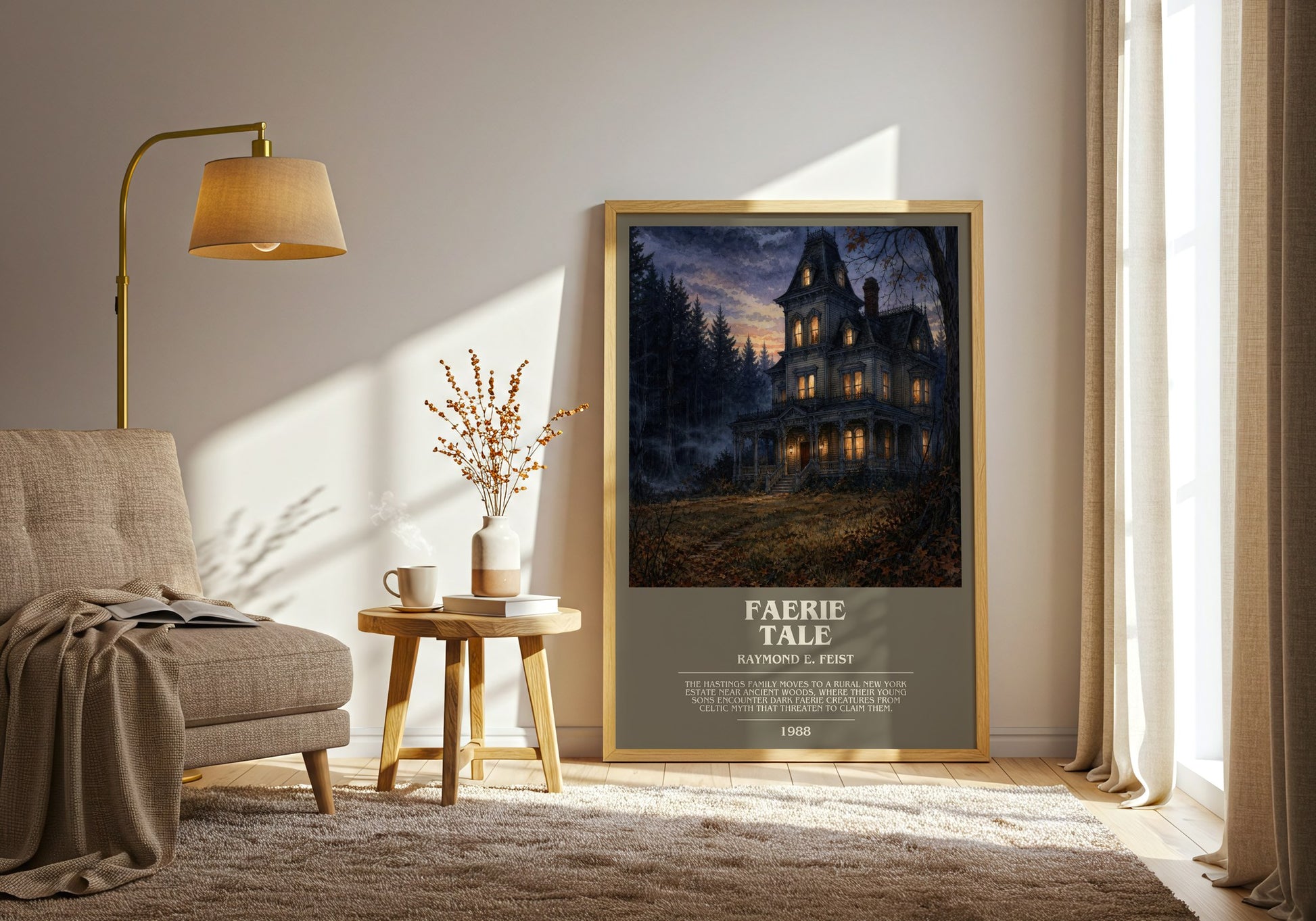 Faerie Tale bookish print on bookshelf – Raymond E. Feist fan gift