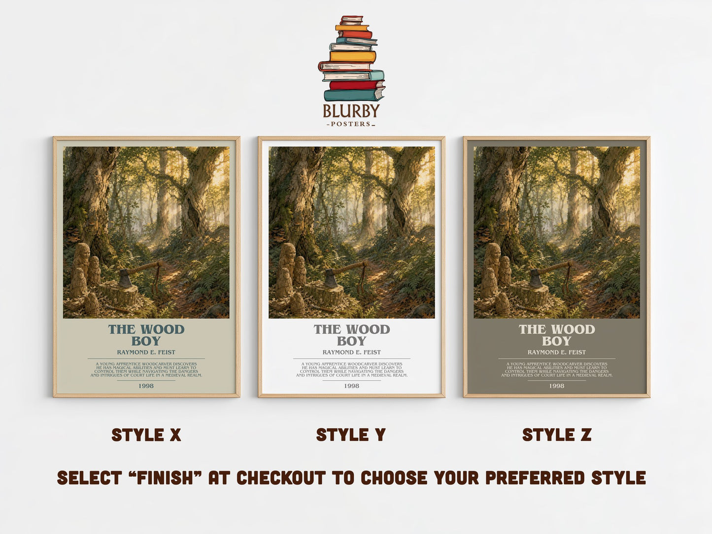 The Wood Boy bookish print in frame leaning in hallway – fantasy wall art
