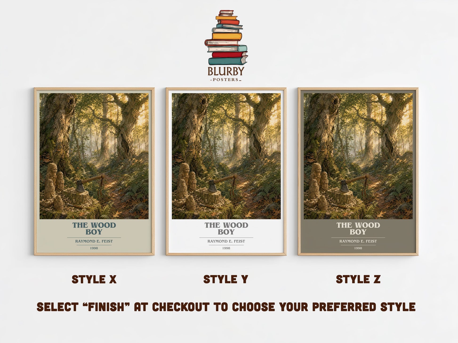 The Wood Boy book cover print in frame leaning in hallway – fantasy wall art