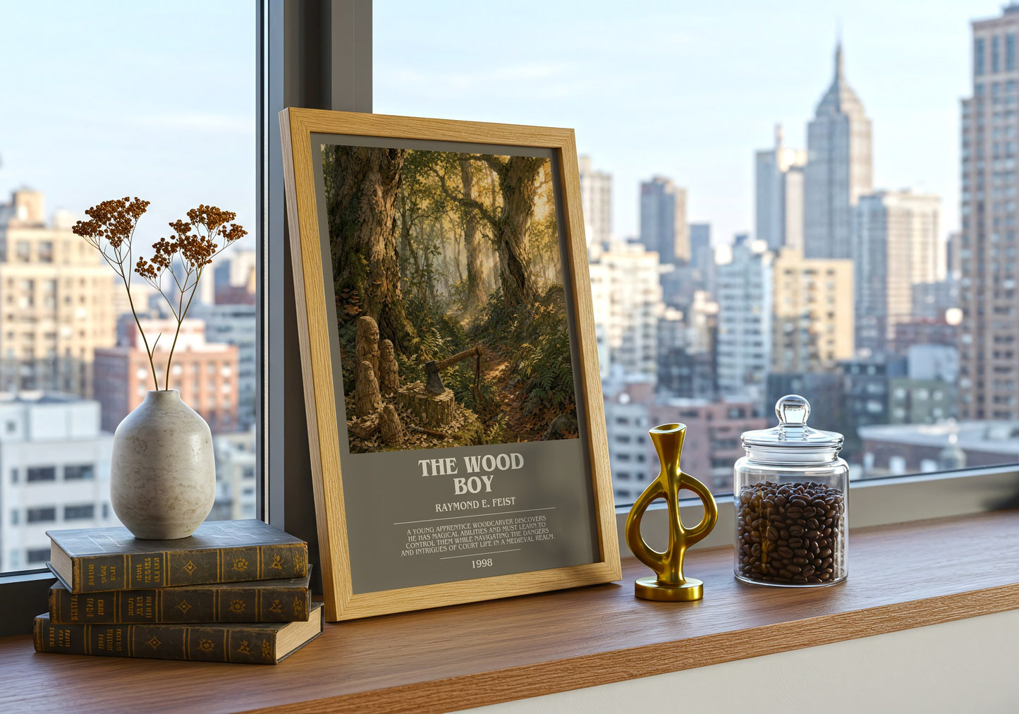 The Wood Boy bookish print framed by window – literary home decor