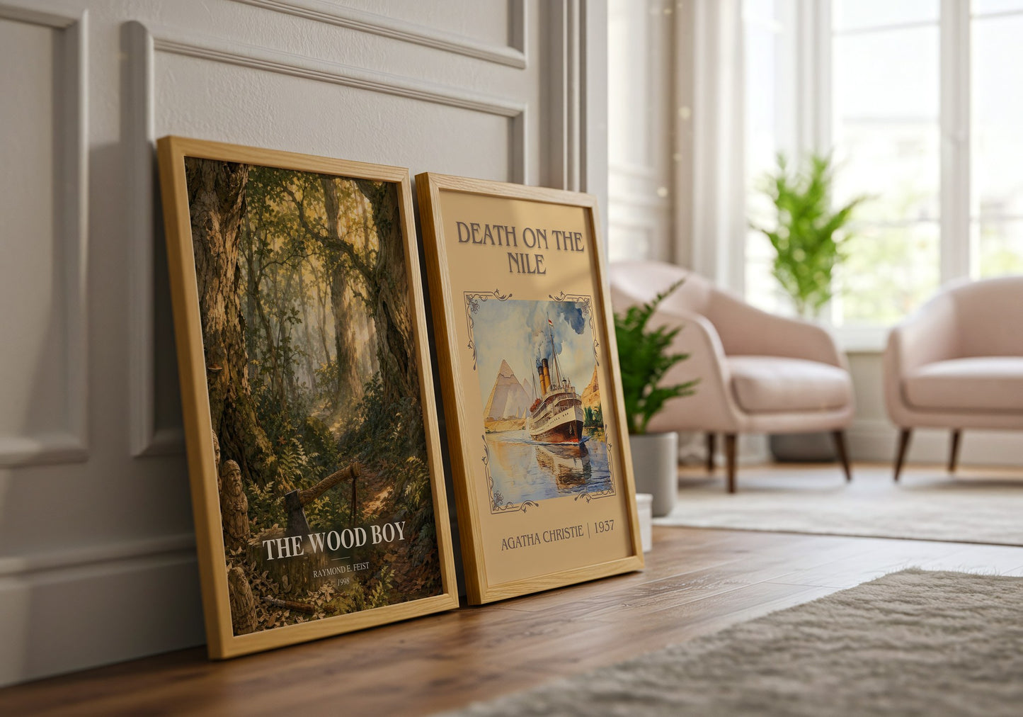The Wood Boy watercolour print framed by window – literary home decor