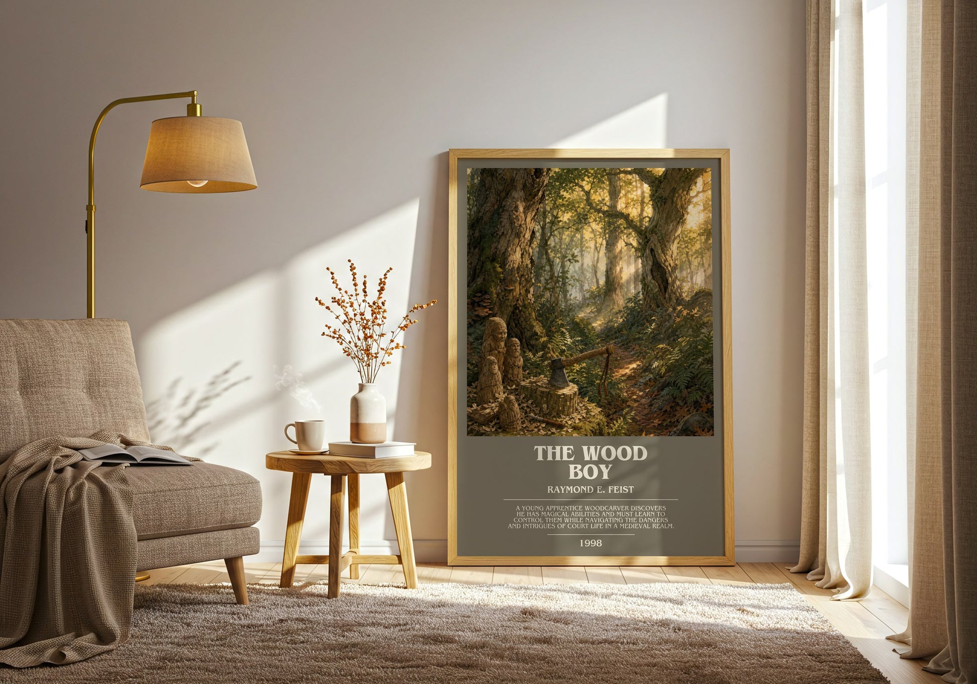 The Wood Boy bookish print on bookshelf – Raymond E. Feist fan gift