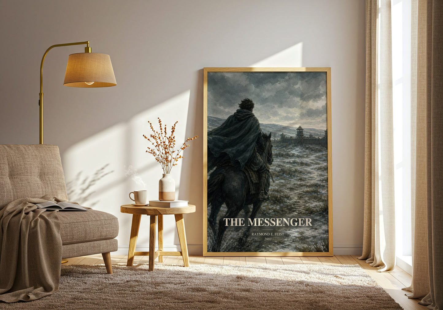 The Messenger watercolour print in frame leaning in hallway – fantasy wall art
