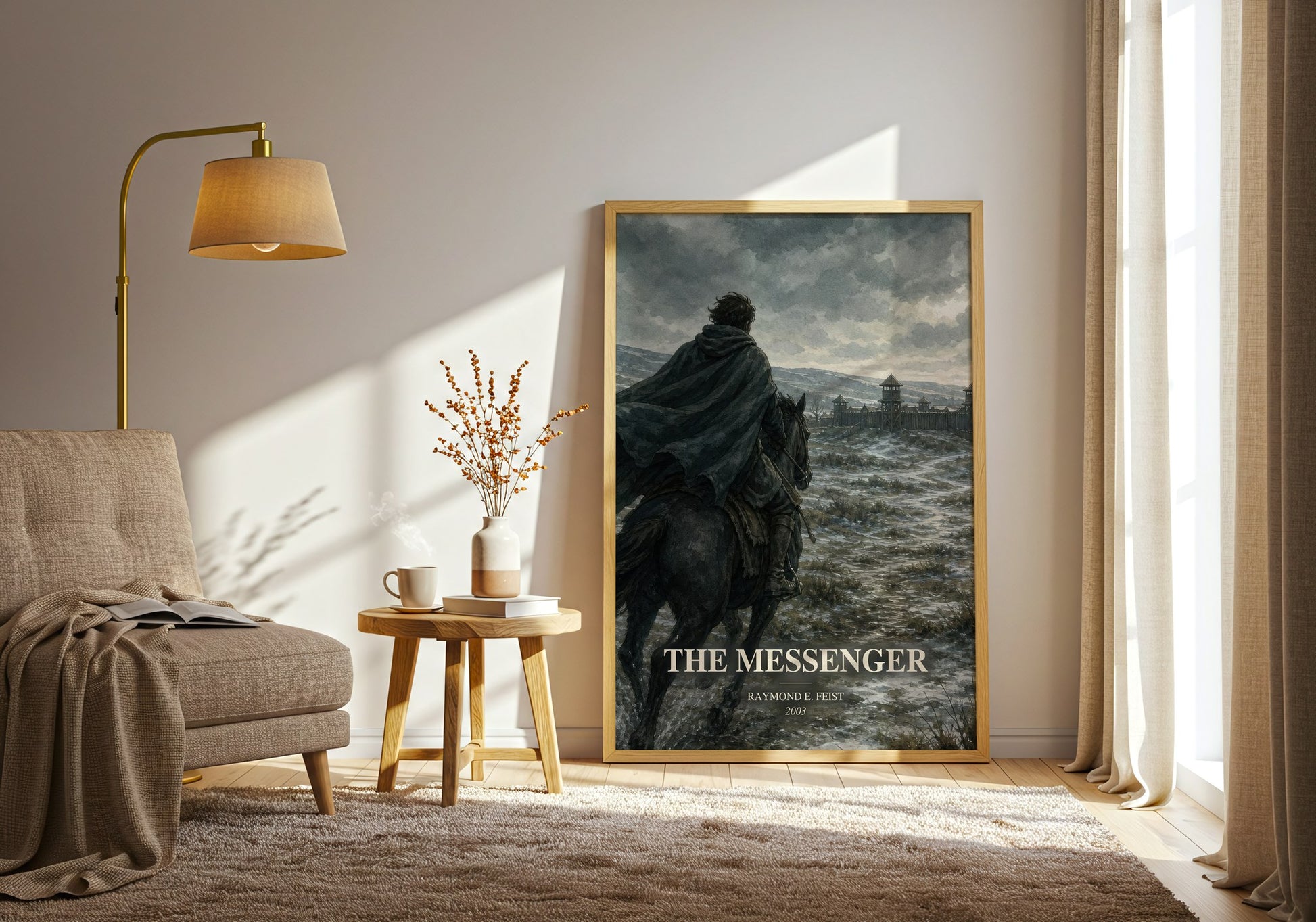 The Messenger watercolour print in frame leaning in hallway – fantasy wall art