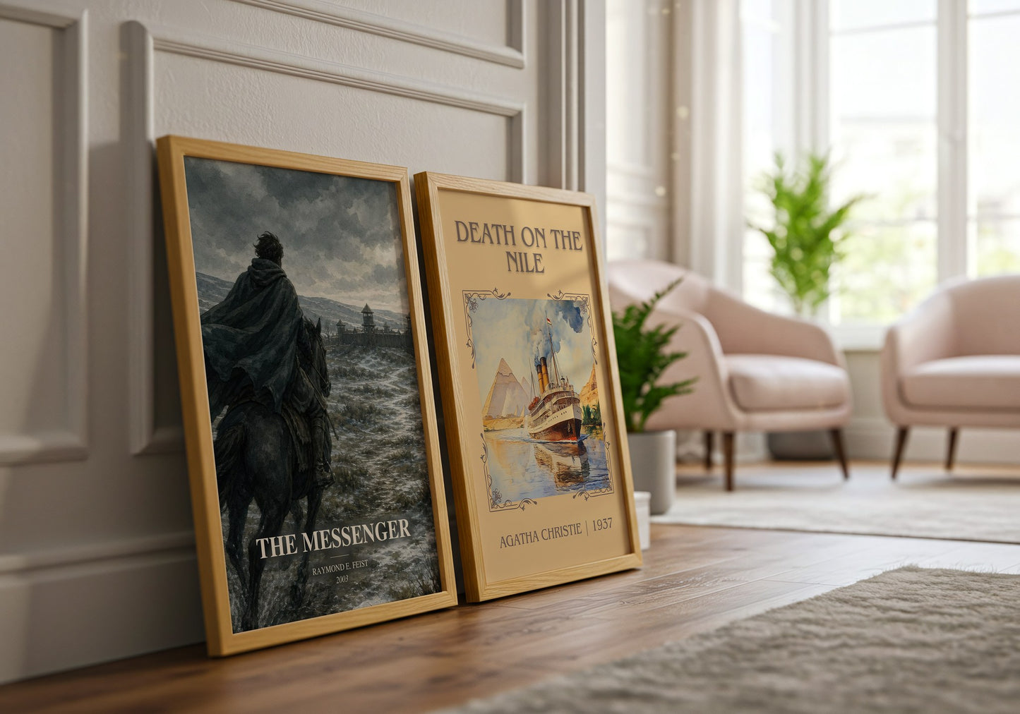 The Messenger watercolour print framed by window – literary home decor