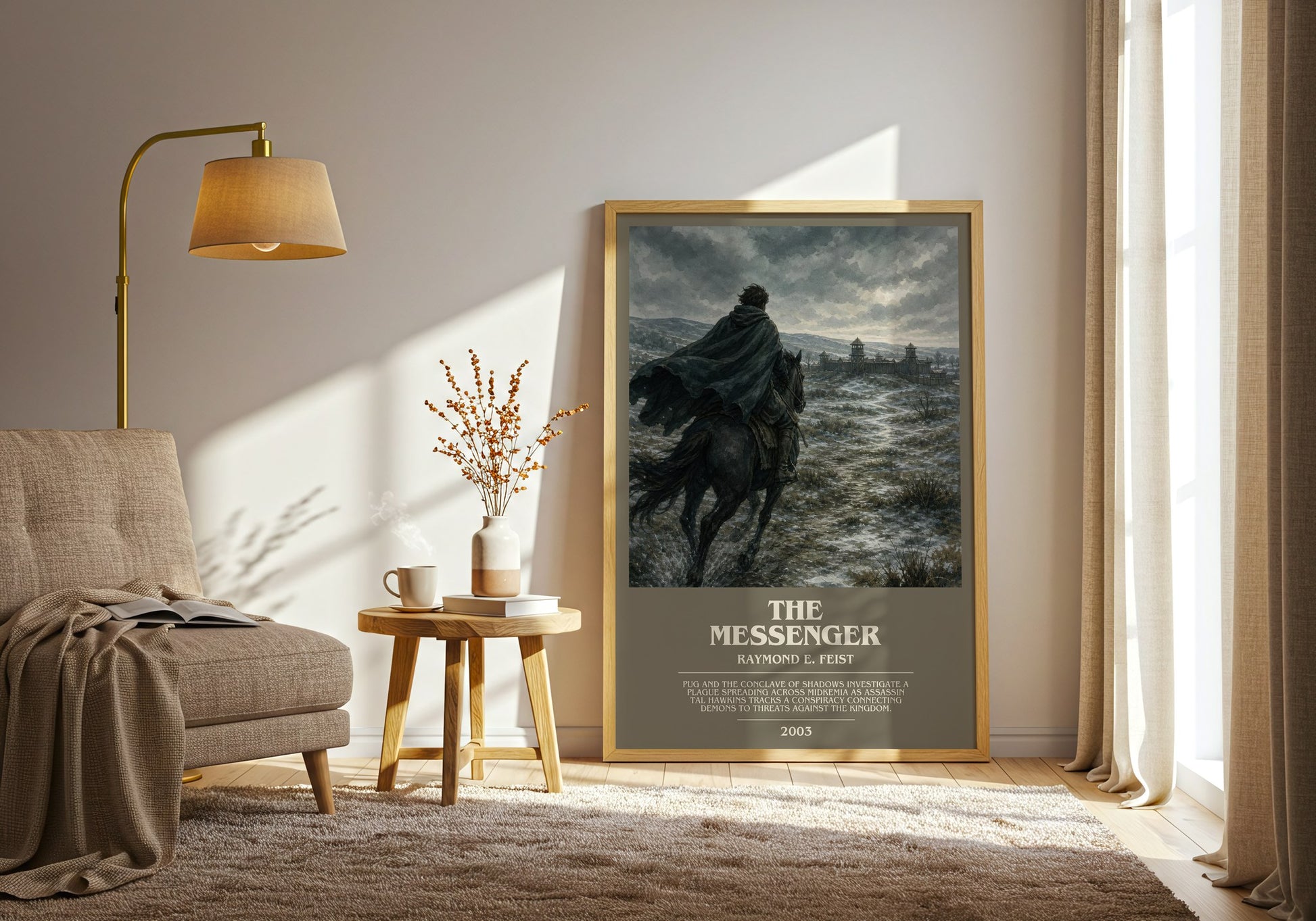 The Messenger bookish print on bookshelf – Raymond E. Feist fan gift