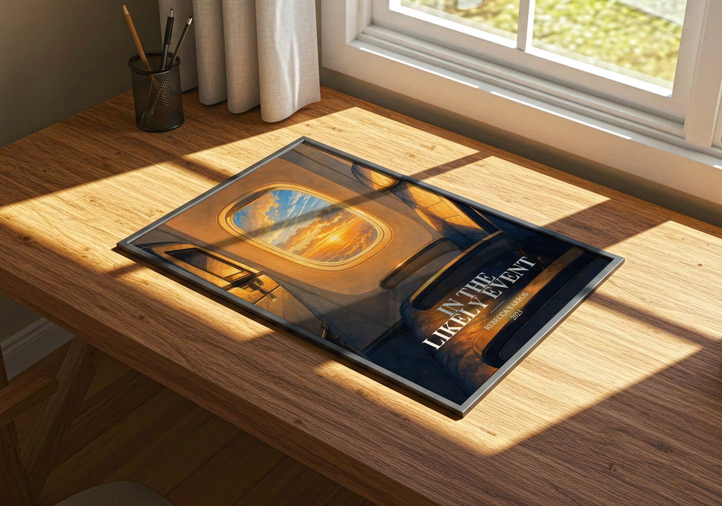 In The Likely Event watercolour book poster framed on wall – romance wall art