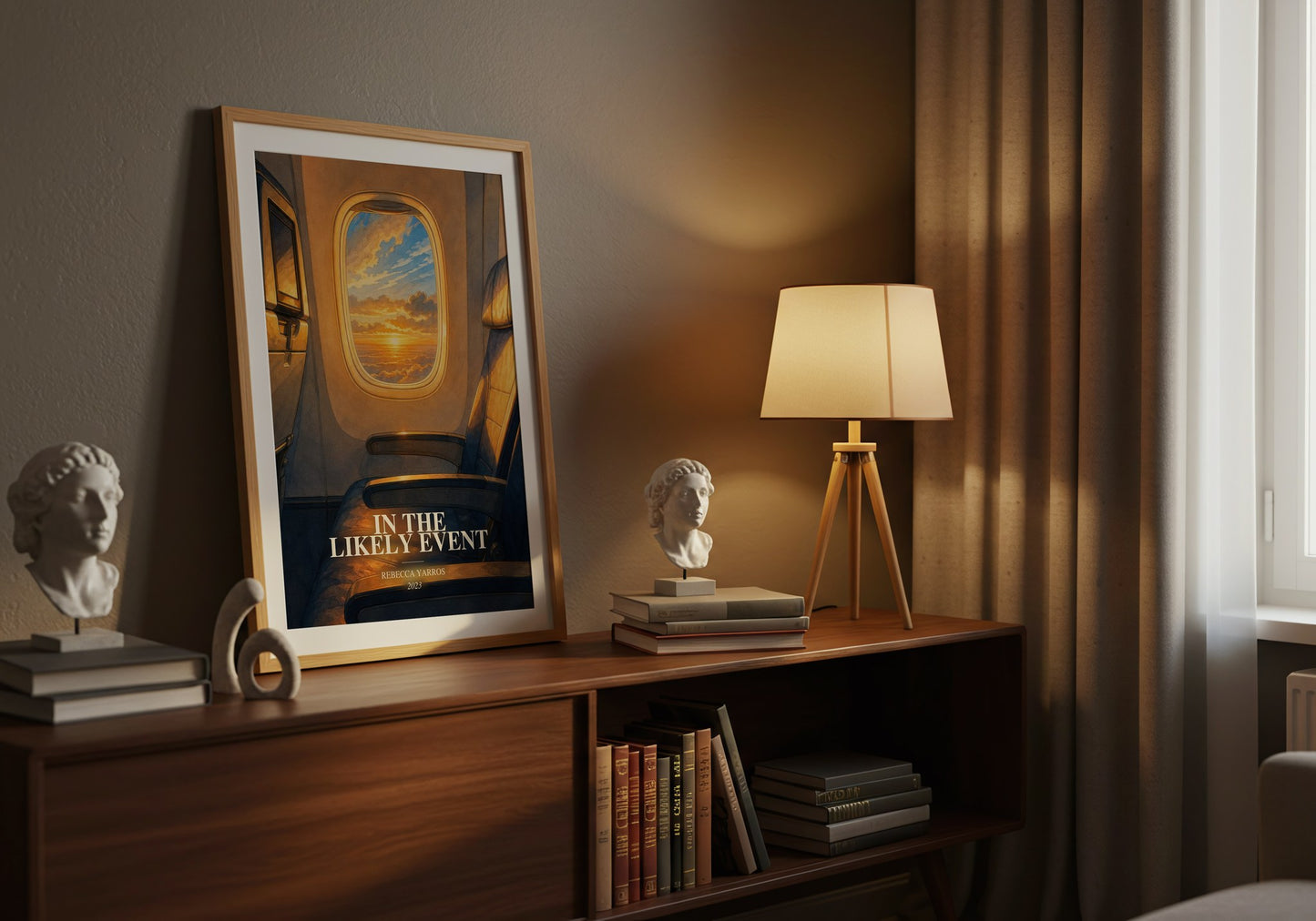 In The Likely Event watercolour print on bookshelf – Rebecca Yarros fan gift