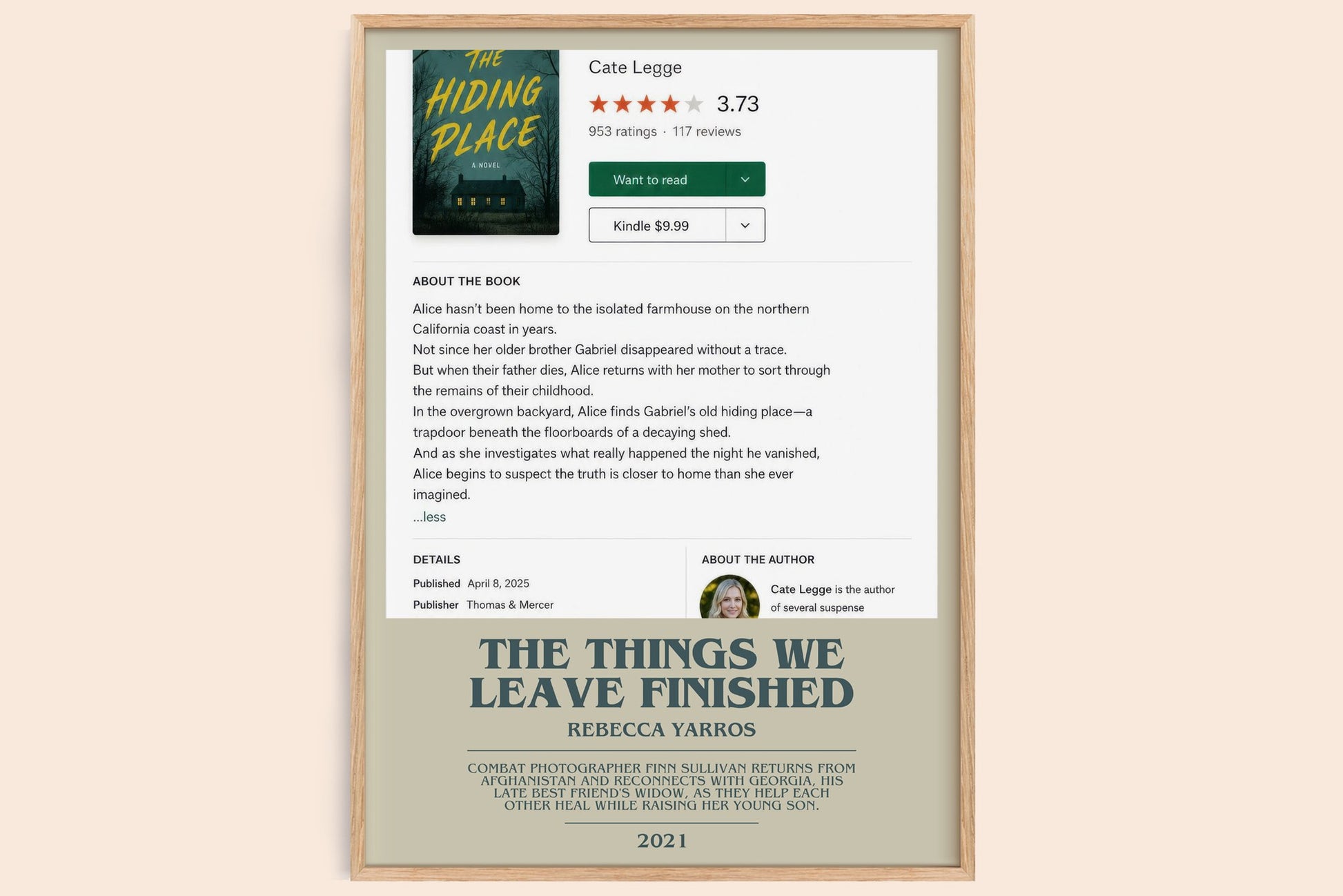 The Things We Leave Finished bookish book poster by Rebecca Yarros – framed literary art print