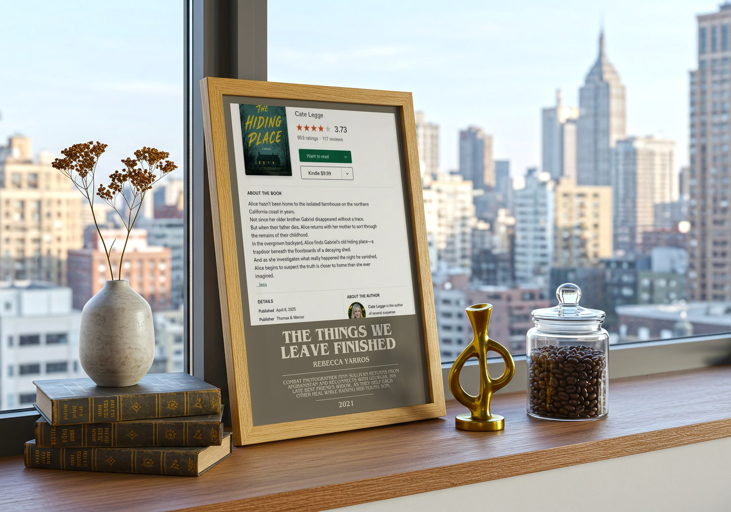 The Things We Leave Finished bookish print framed by window – literary home decor
