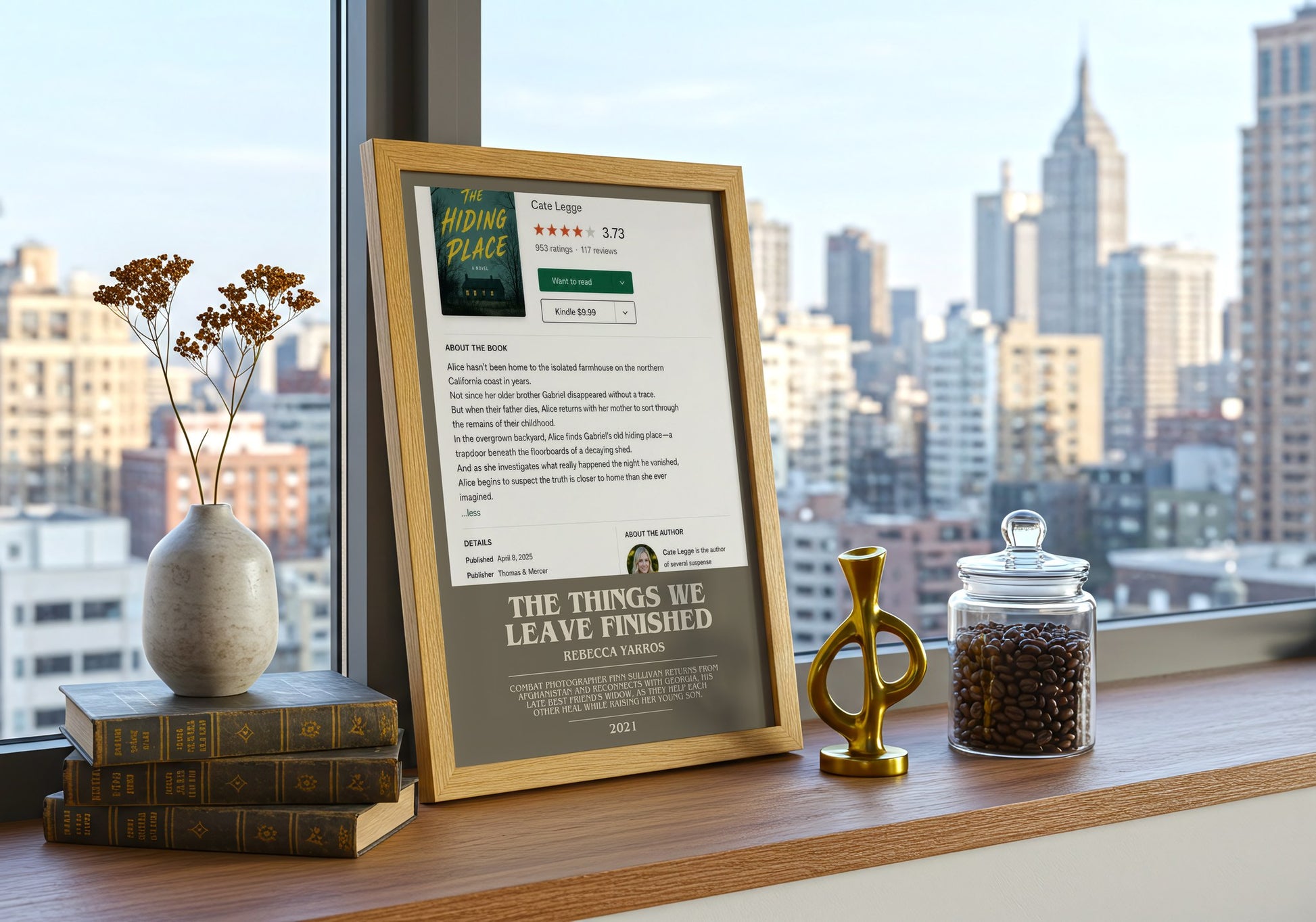 The Things We Leave Finished bookish print framed by window – literary home decor