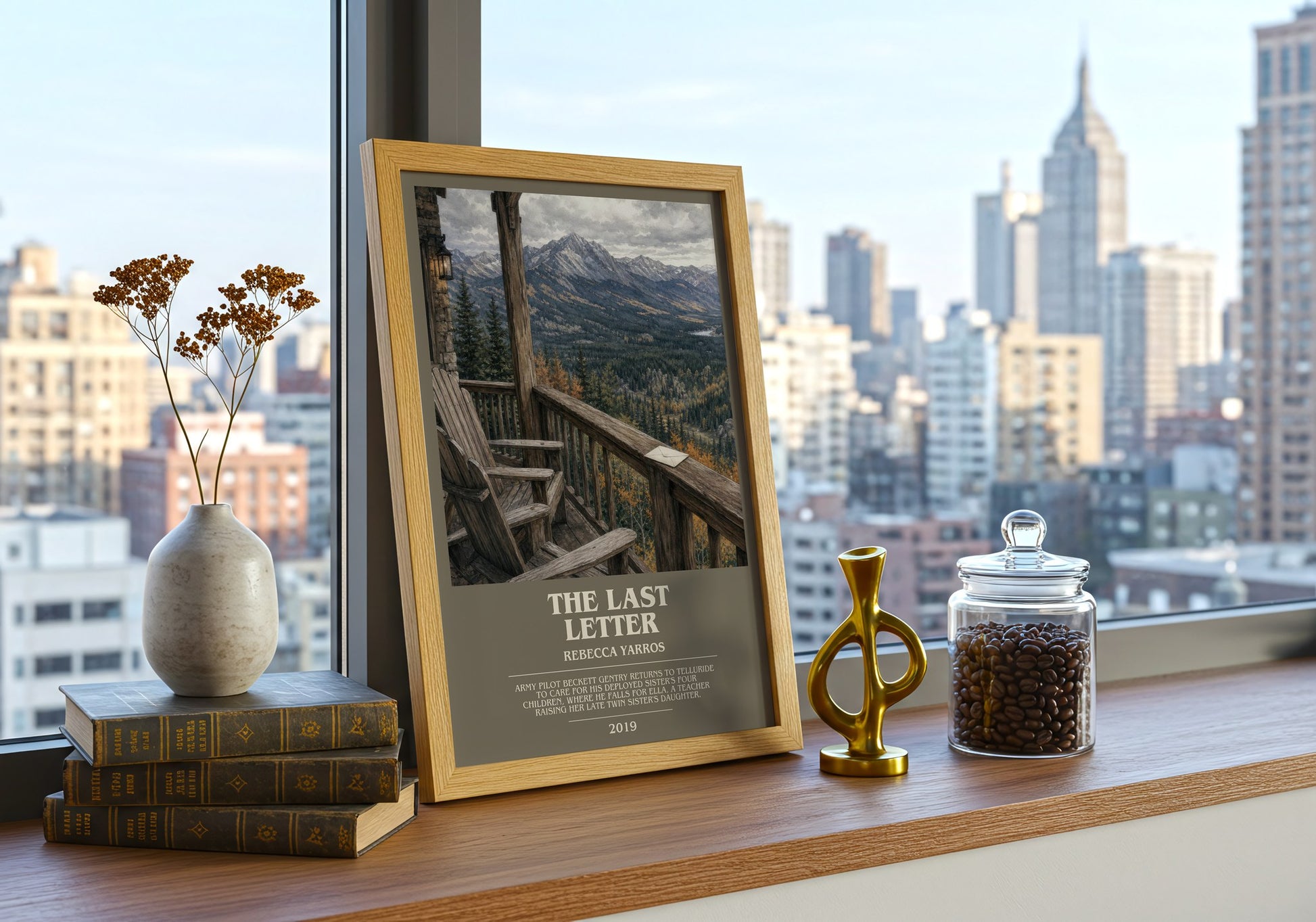 The Last Letter bookish print framed by window – literary home decor