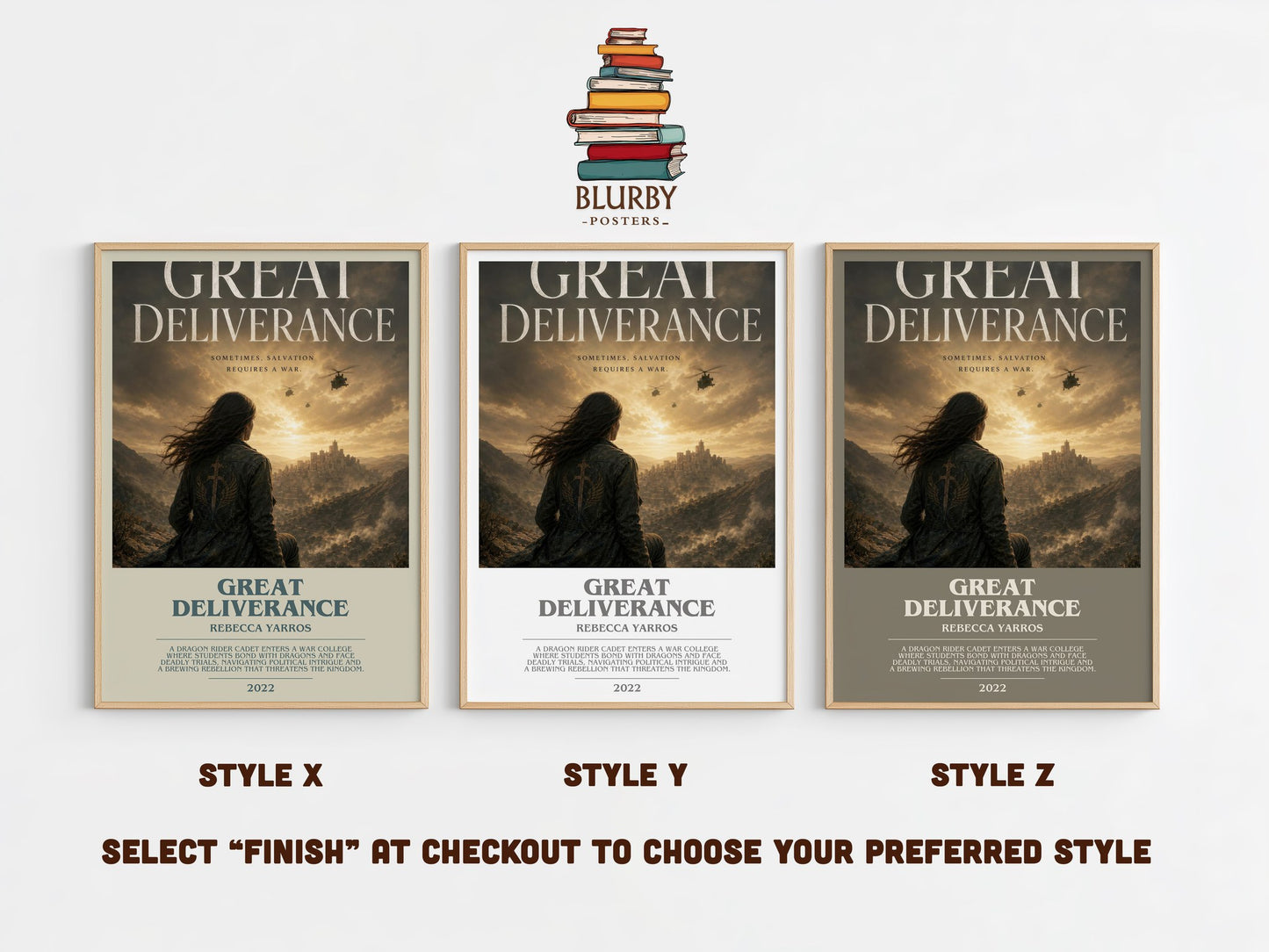 Great Deliverance bookish print in frame leaning in hallway – contemporary fiction wall art
