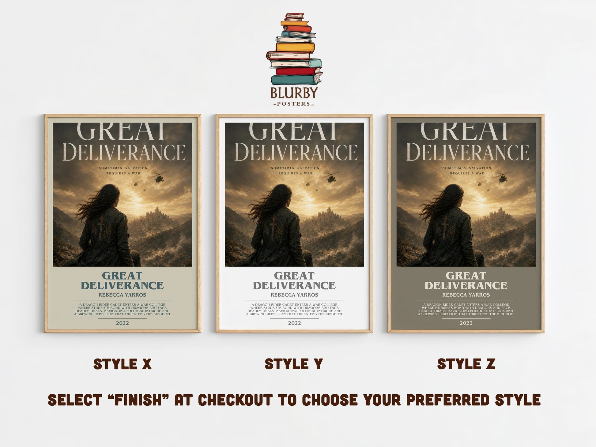 Great Deliverance bookish print in frame leaning in hallway – contemporary fiction wall art