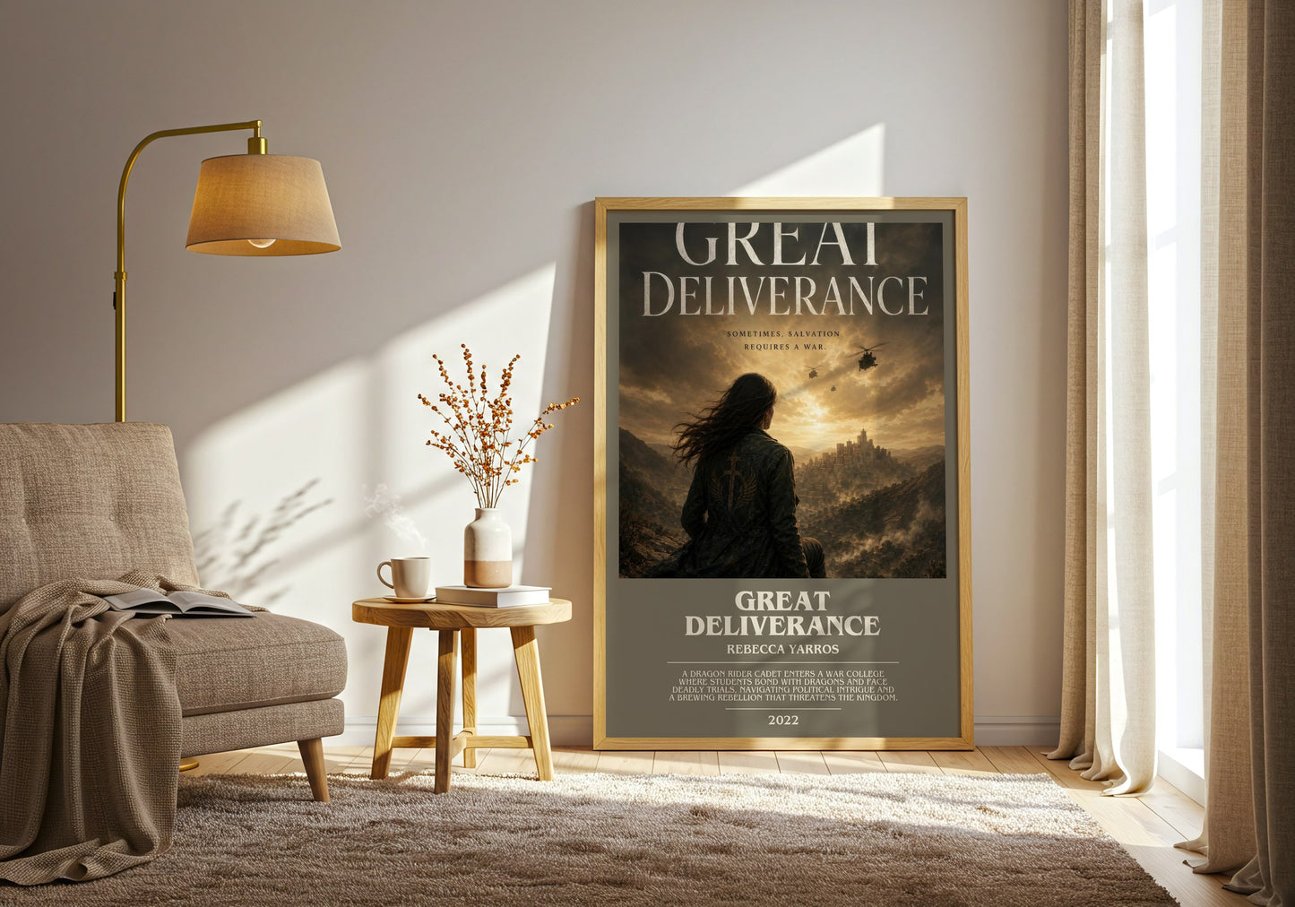 Great Deliverance bookish print on bookshelf – Rebecca Yarros fan gift