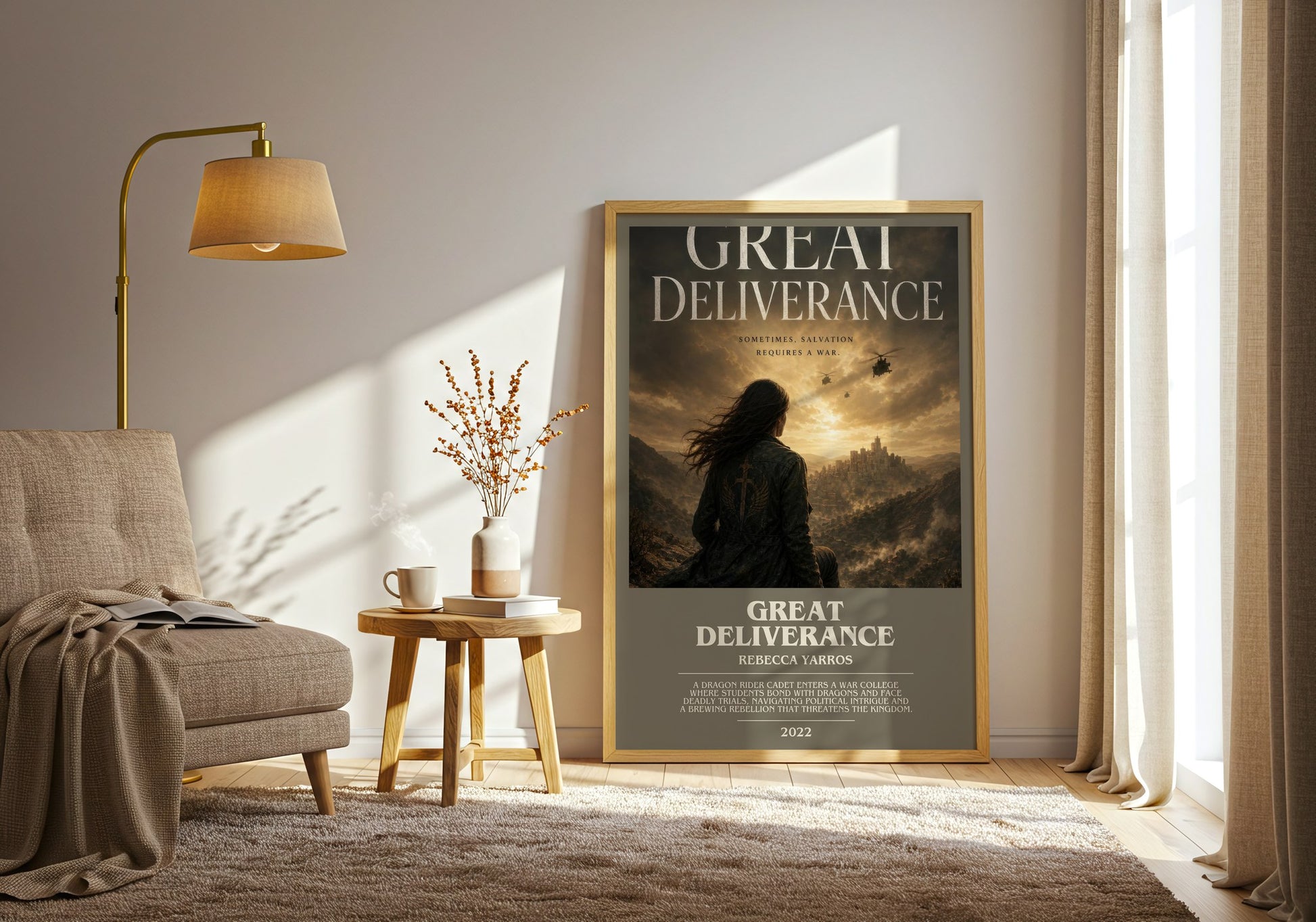 Great Deliverance bookish print on bookshelf – Rebecca Yarros fan gift