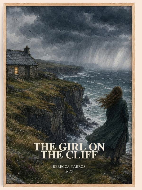 The Girl On The Cliff watercolour book poster by Rebecca Yarros – framed literary art print