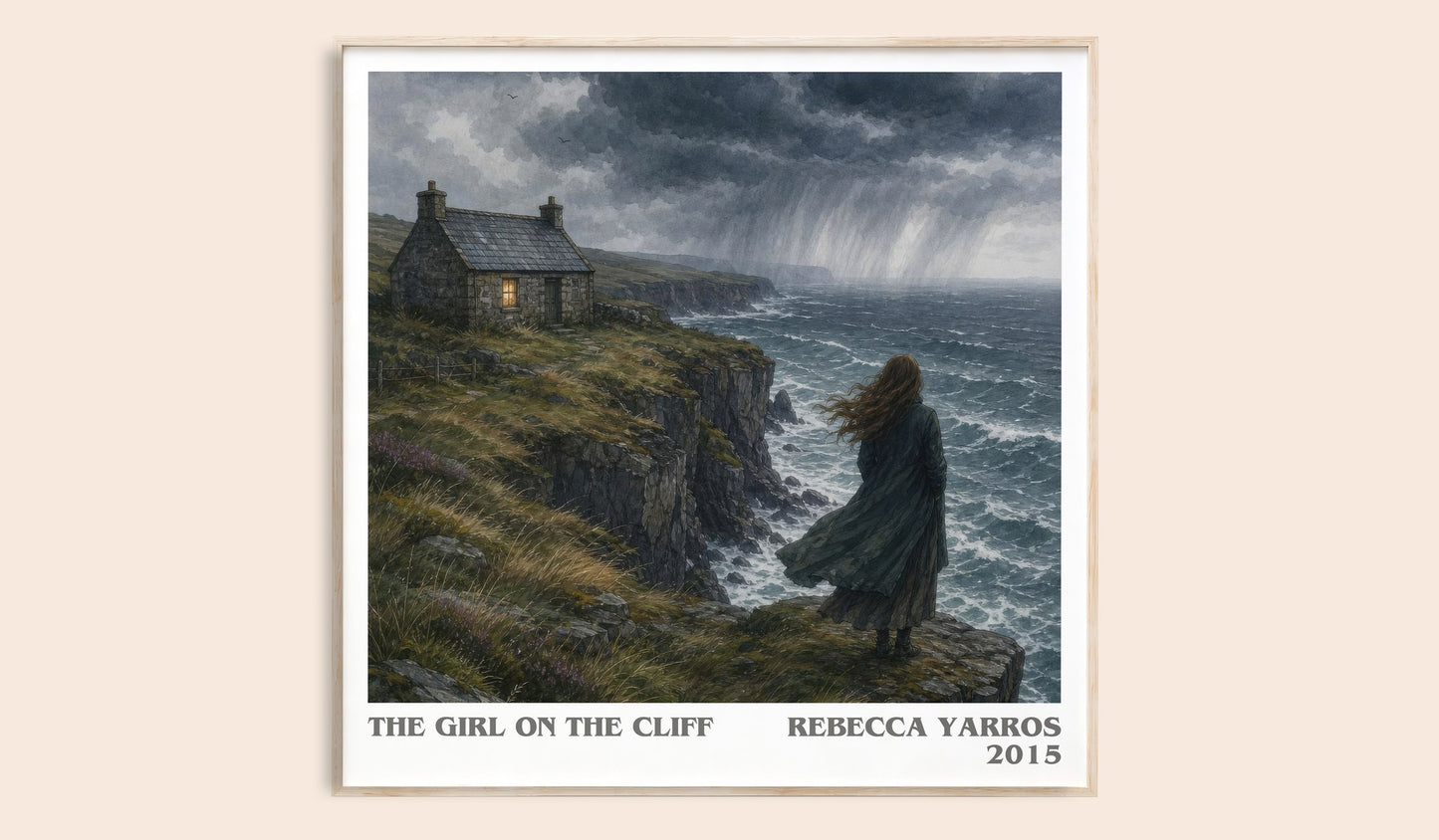 The Girl On The Cliff literary book poster by Rebecca Yarros – framed literary art print