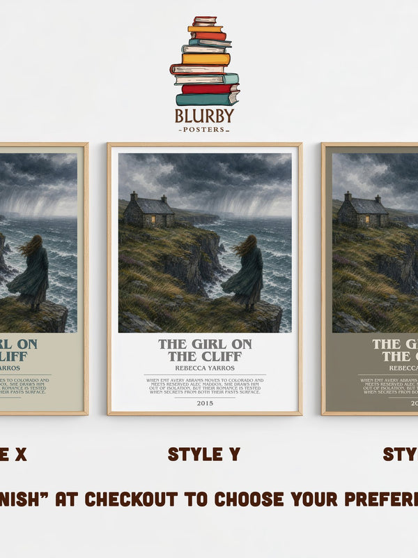 The Girl On The Cliff bookish print in frame leaning in hallway – romance wall art