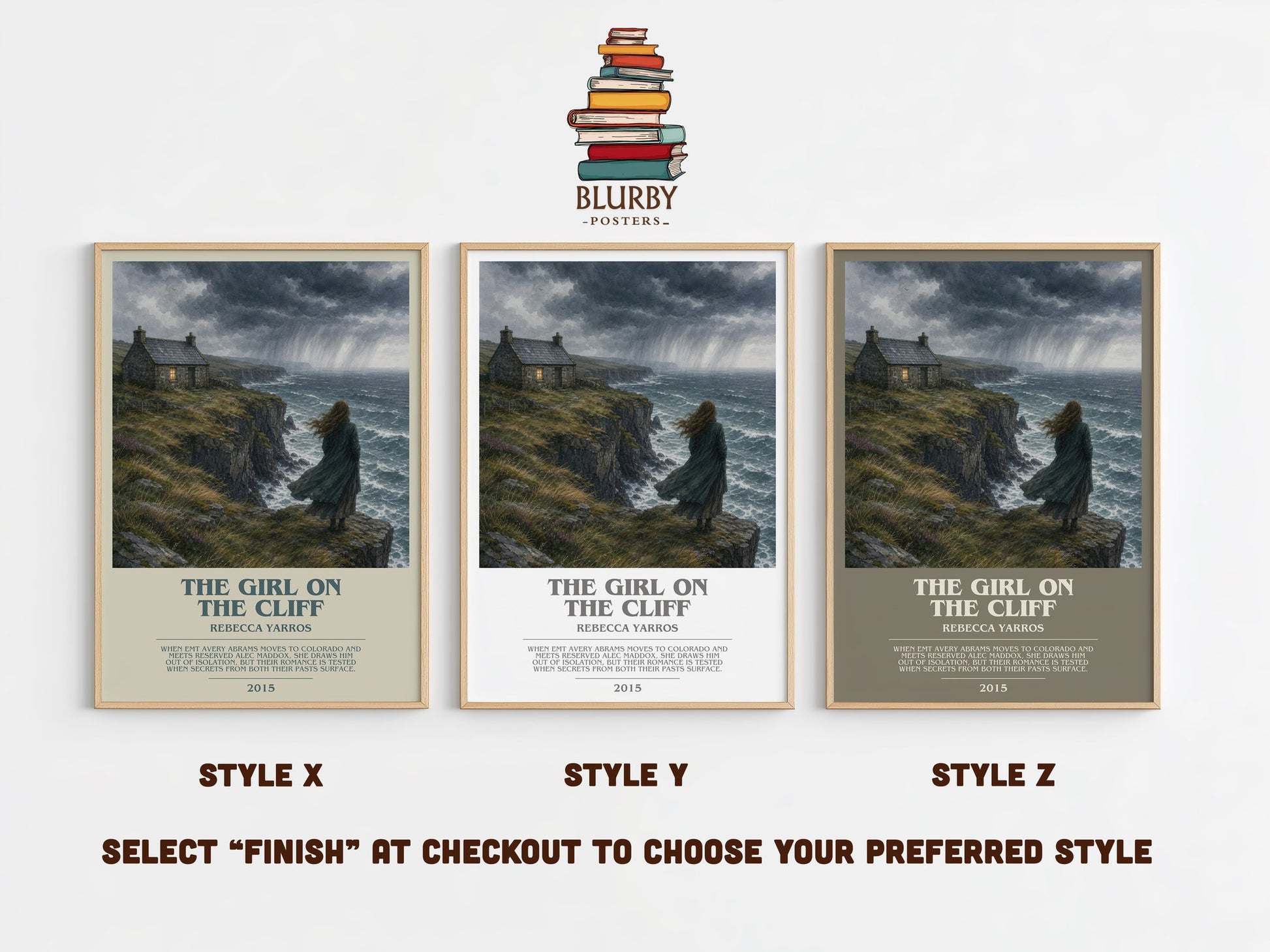 The Girl On The Cliff bookish print in frame leaning in hallway – romance wall art