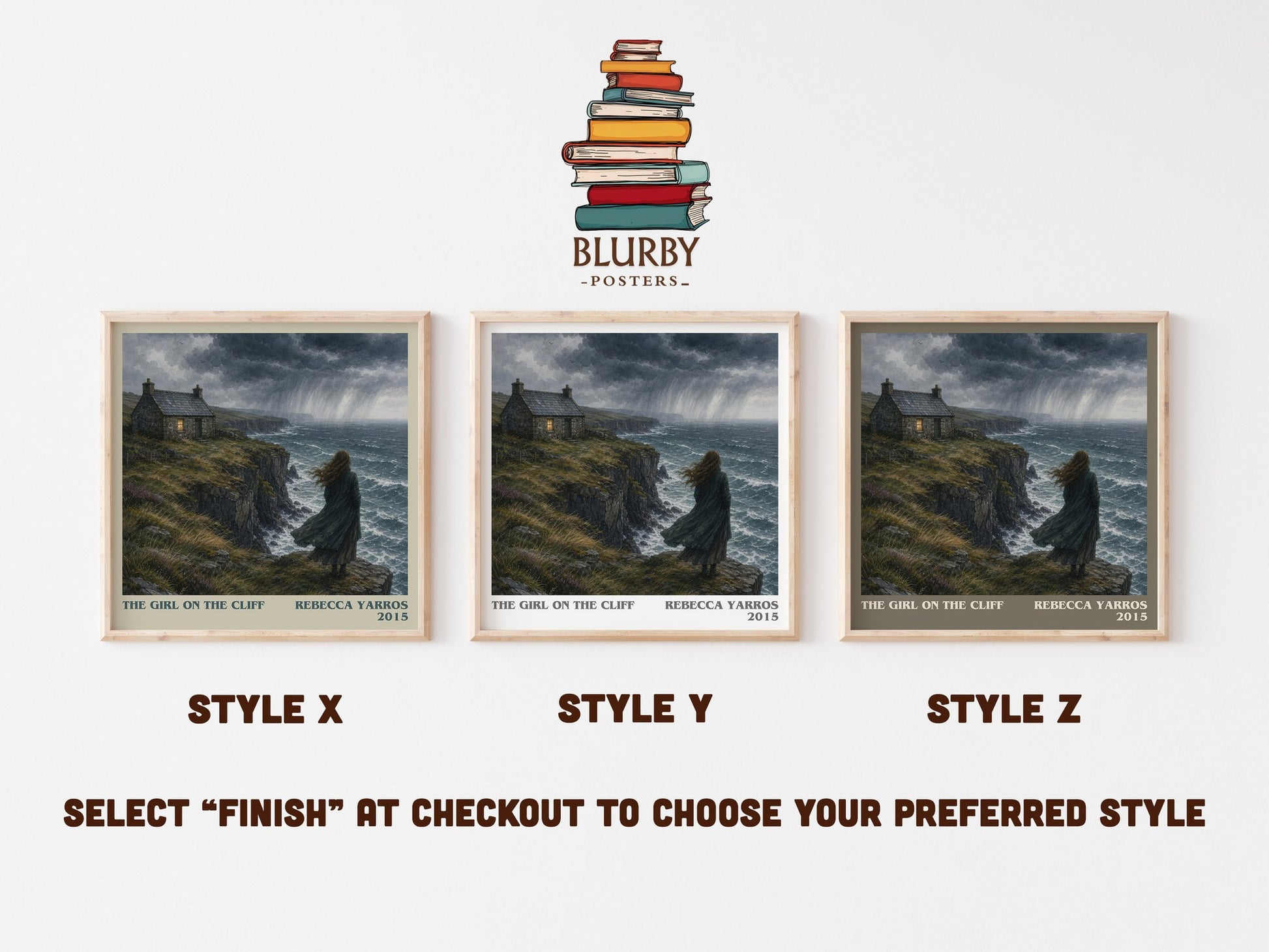 The Girl On The Cliff literary print in frame leaning in hallway – romance wall art