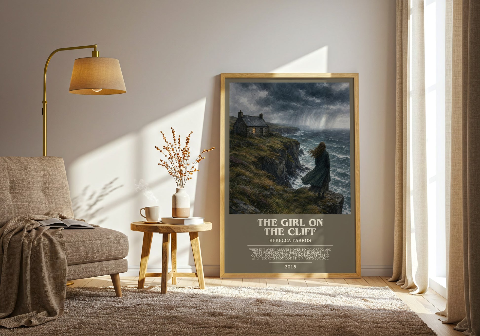 The Girl On The Cliff bookish print on bookshelf – Rebecca Yarros fan gift