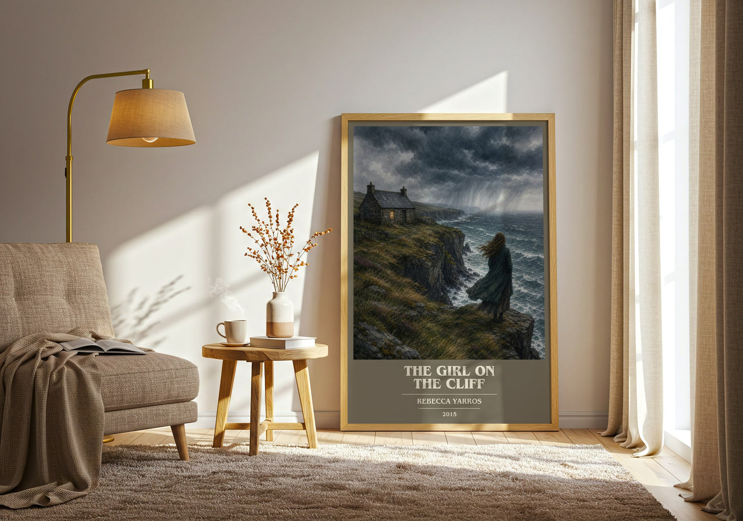 The Girl On The Cliff book cover print on bookshelf – Rebecca Yarros fan gift