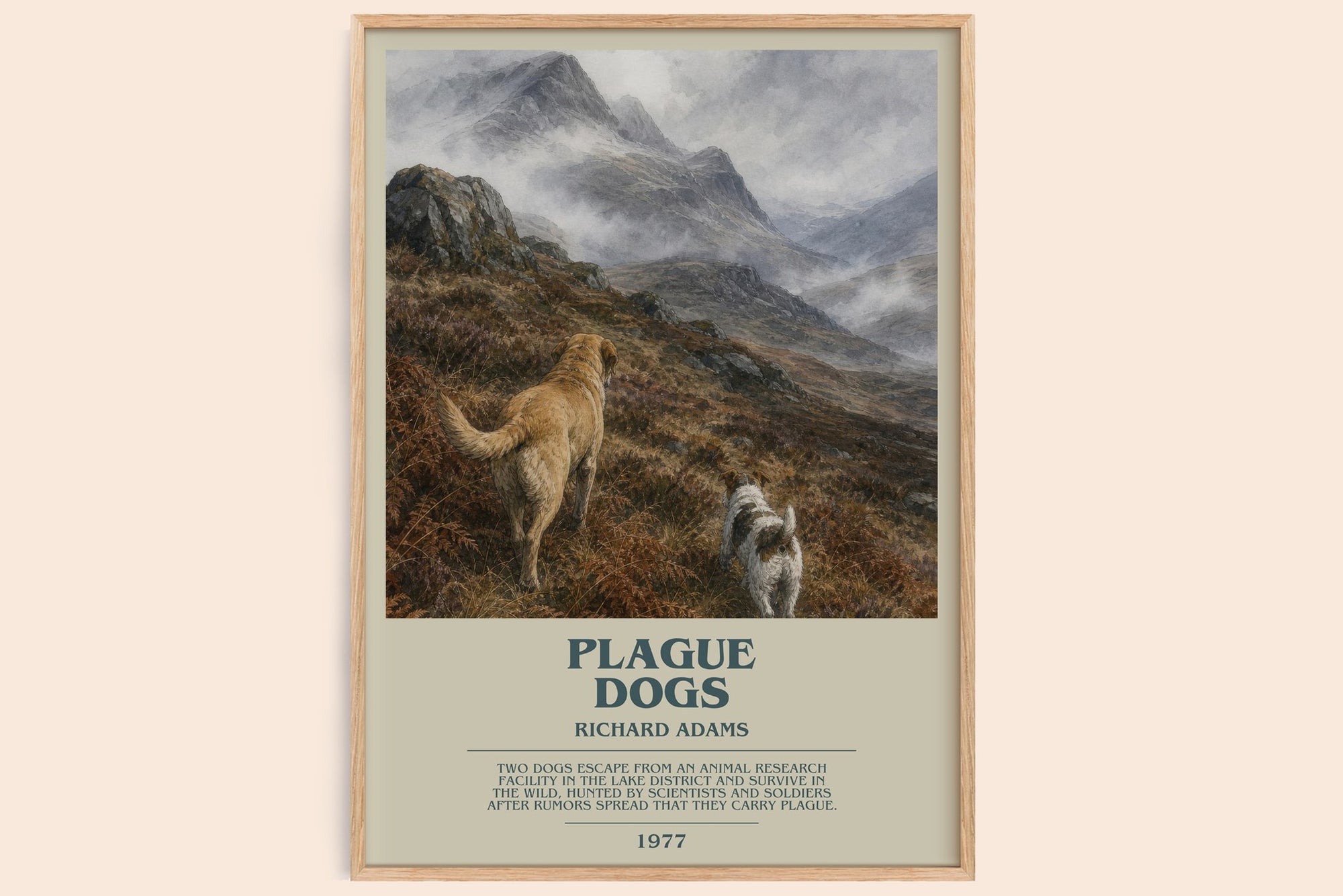 Plague Dogs bookish book poster by Richard Adams – framed literary art print